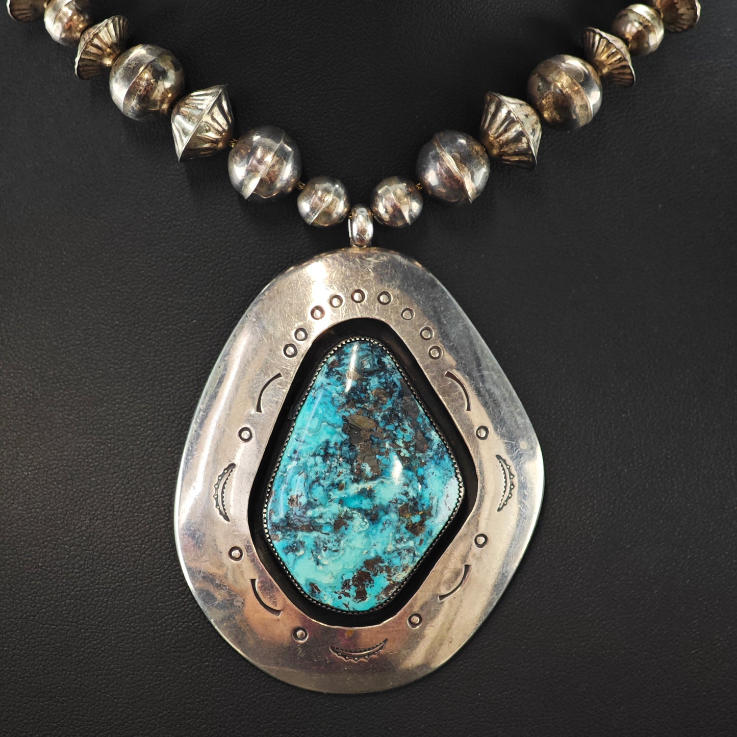 Native American Turquoise Sterling Silver Shadowbox Necklace N2679
