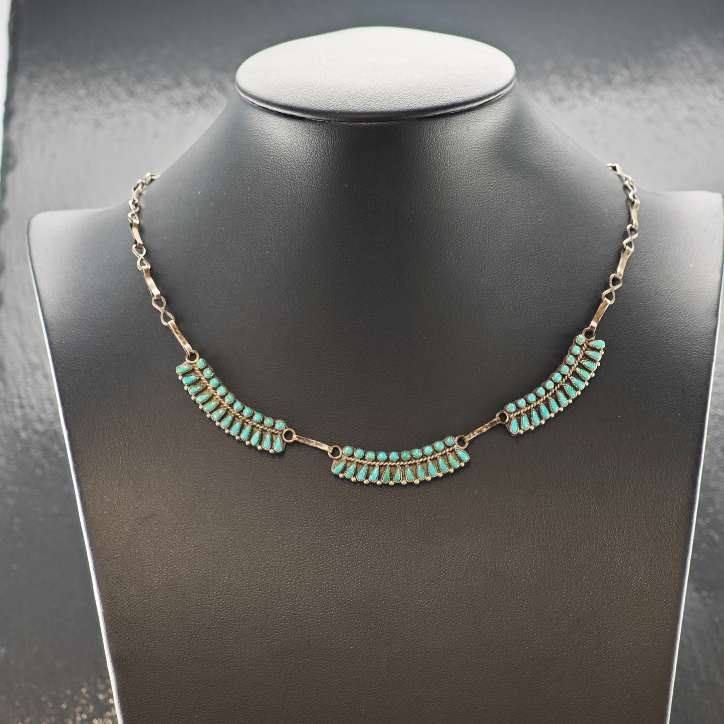 Zuni Sterling Silver Turquoise Cluster Necklace N2682
