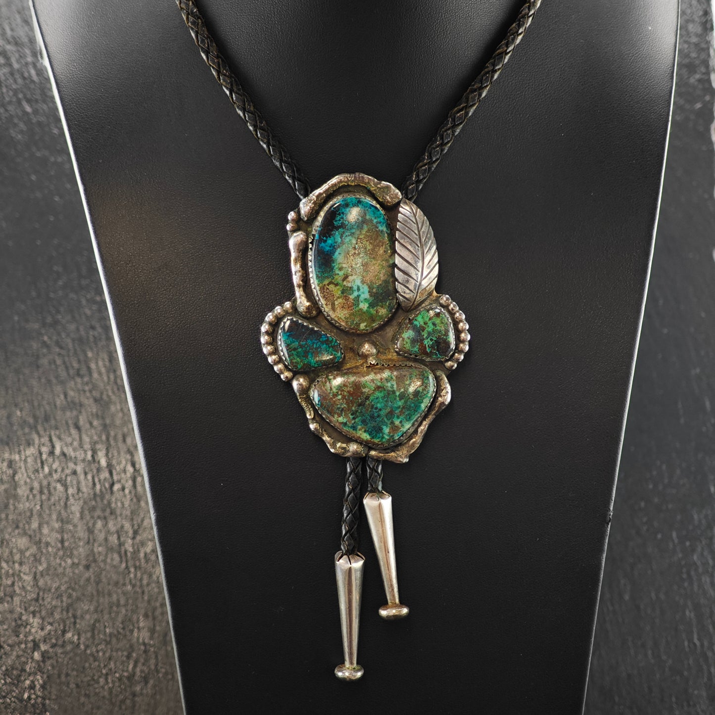 Native American Sterling Silver Bisbee Chrysocolla Bolo Tie N2675