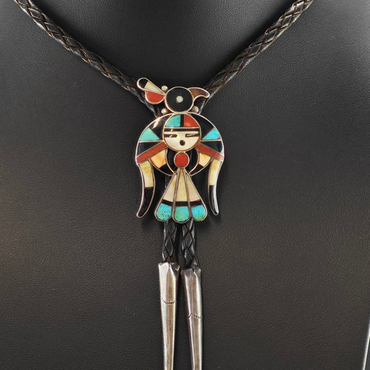 Colorful inlay Native American bolo tie necklace