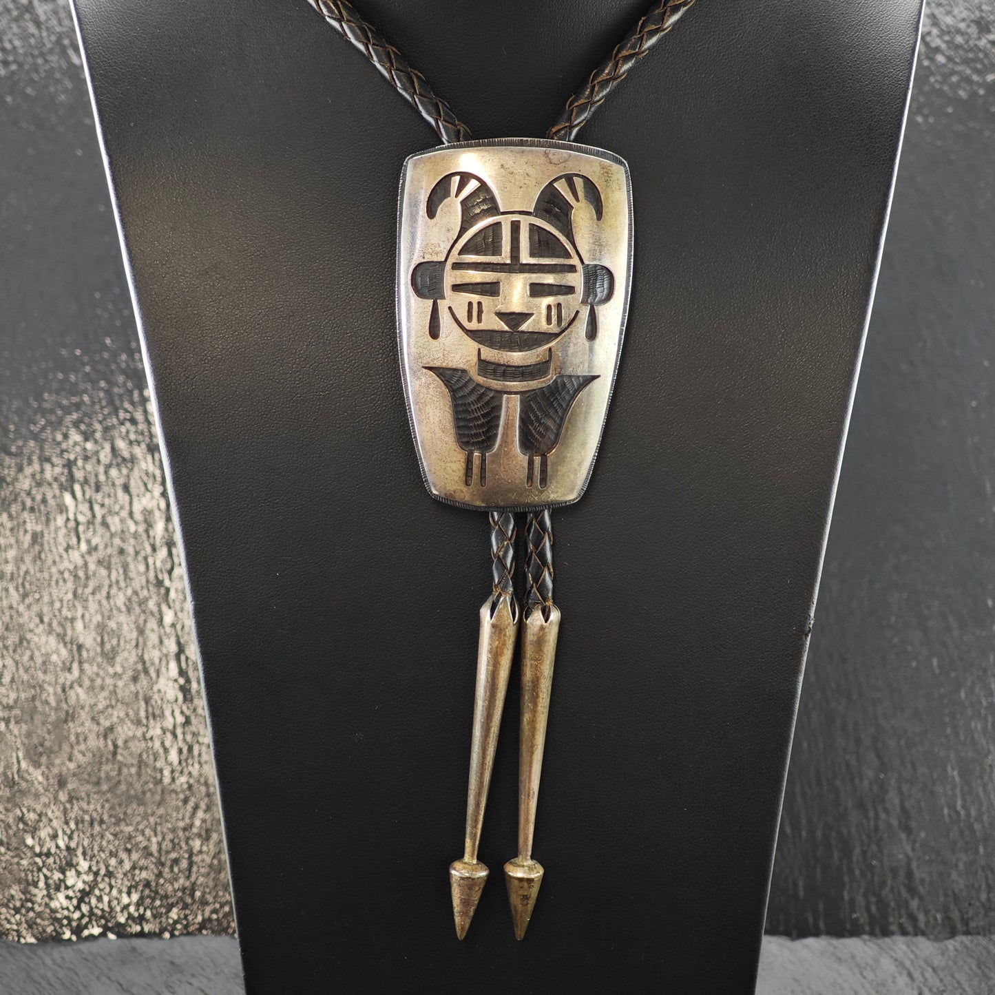 Bernard Dawahoya Hopi Sterling Silver Leather Bolo Tie and Belt Buckle N2672