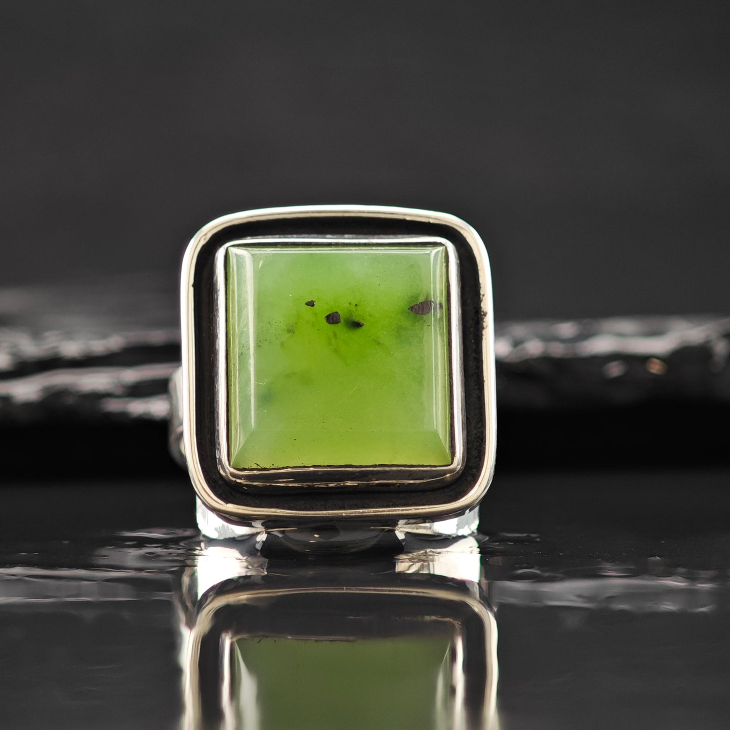 Nephrite Jade Ring Sterling Silver Sz 7 1/2 R6289