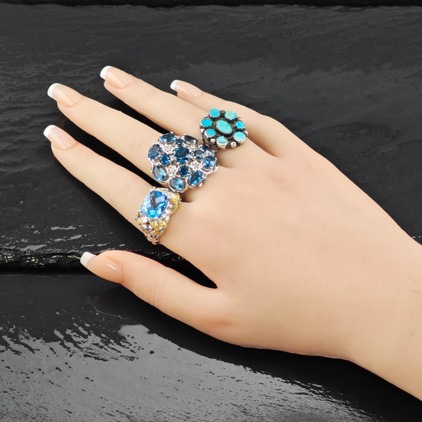 London Blue Topaz Cluster Ring Sterling Silver Sz 7 R6299