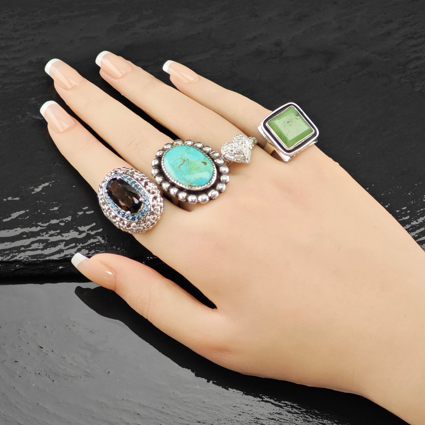 Nephrite Jade Ring Sterling Silver Sz 7 1/2 R6289