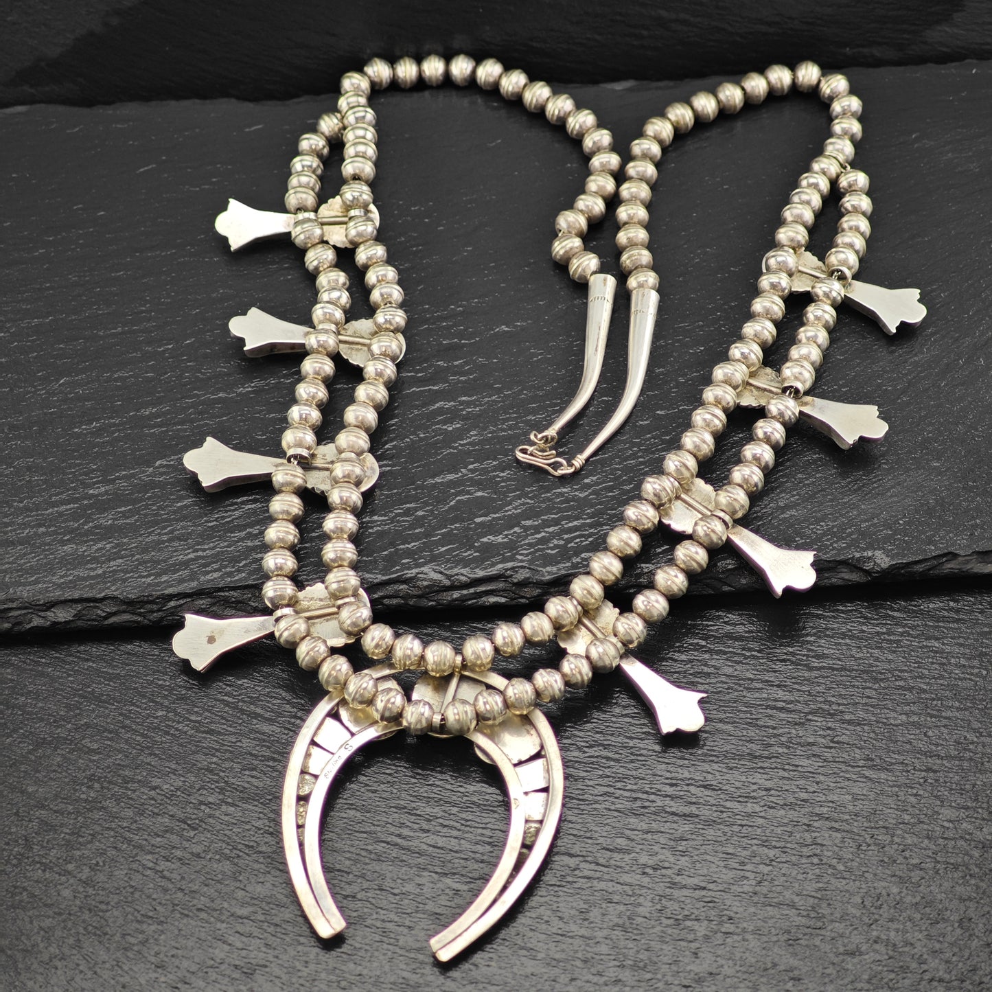 Native American Turquoise & Coral Sterling Silver Squash Blossom N2684
