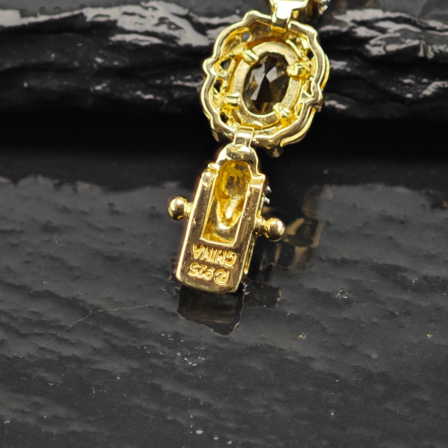 Gold Plated Gemstone Sterling Silver Link Bracelet Sz 6 1/2" BR3036