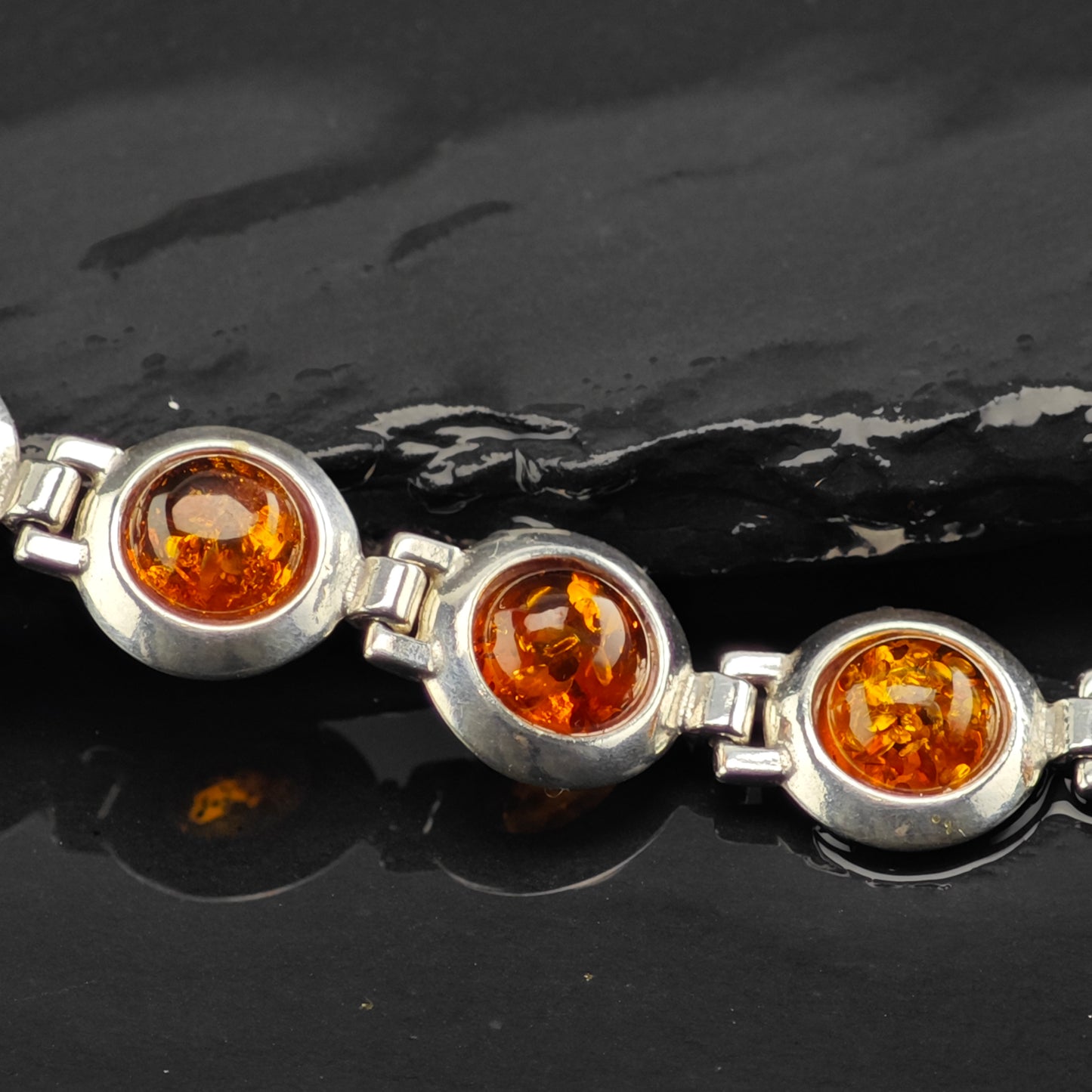 Natural Amber Sterling Silver Bracelet 7" BR3038