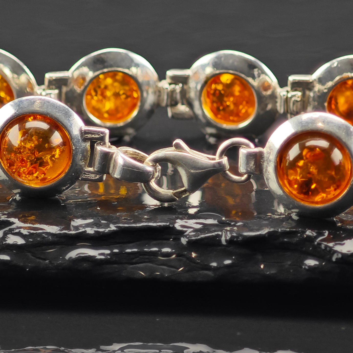 Natural Amber Sterling Silver Bracelet 7" BR3038