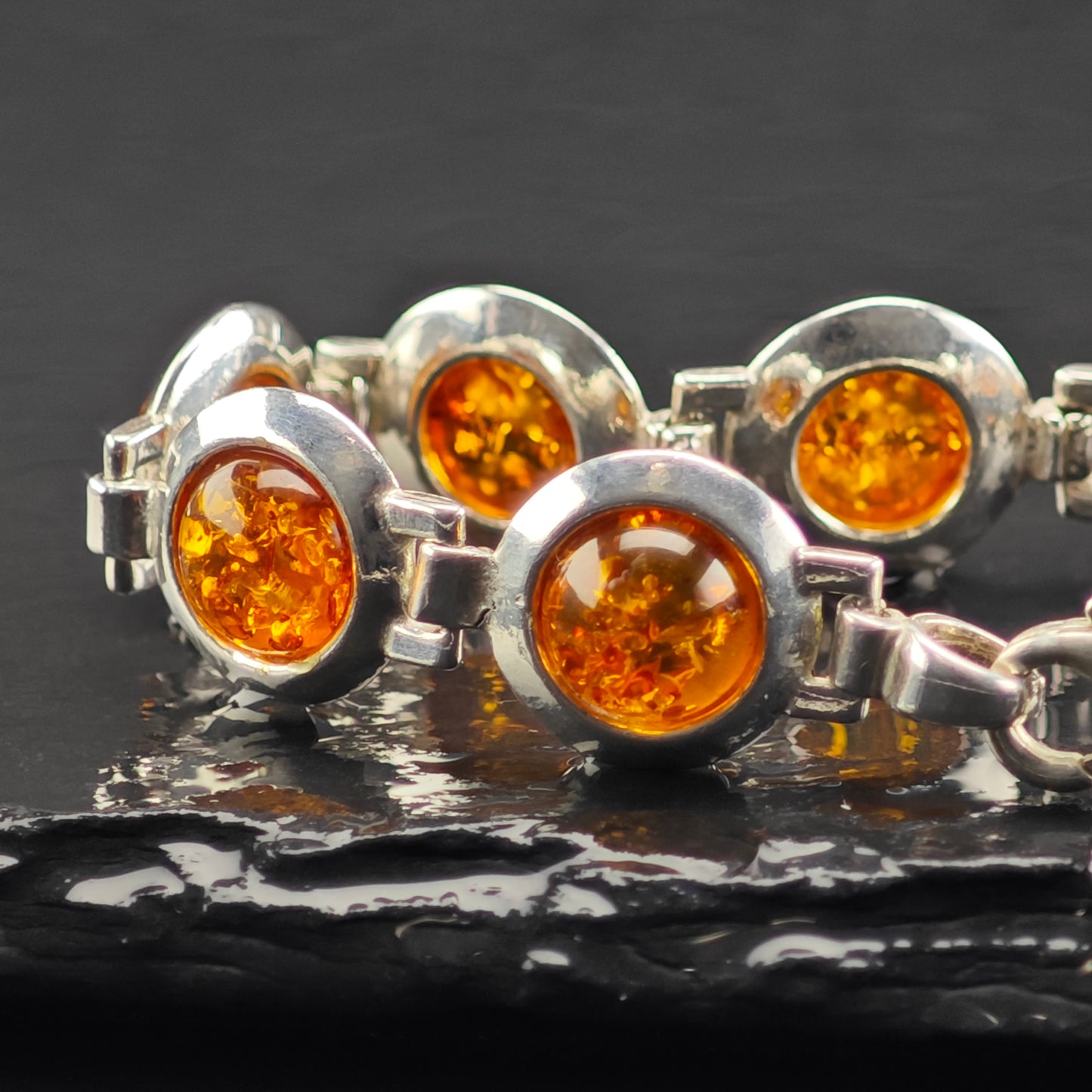 Natural Amber Sterling Silver Bracelet 7" BR3038