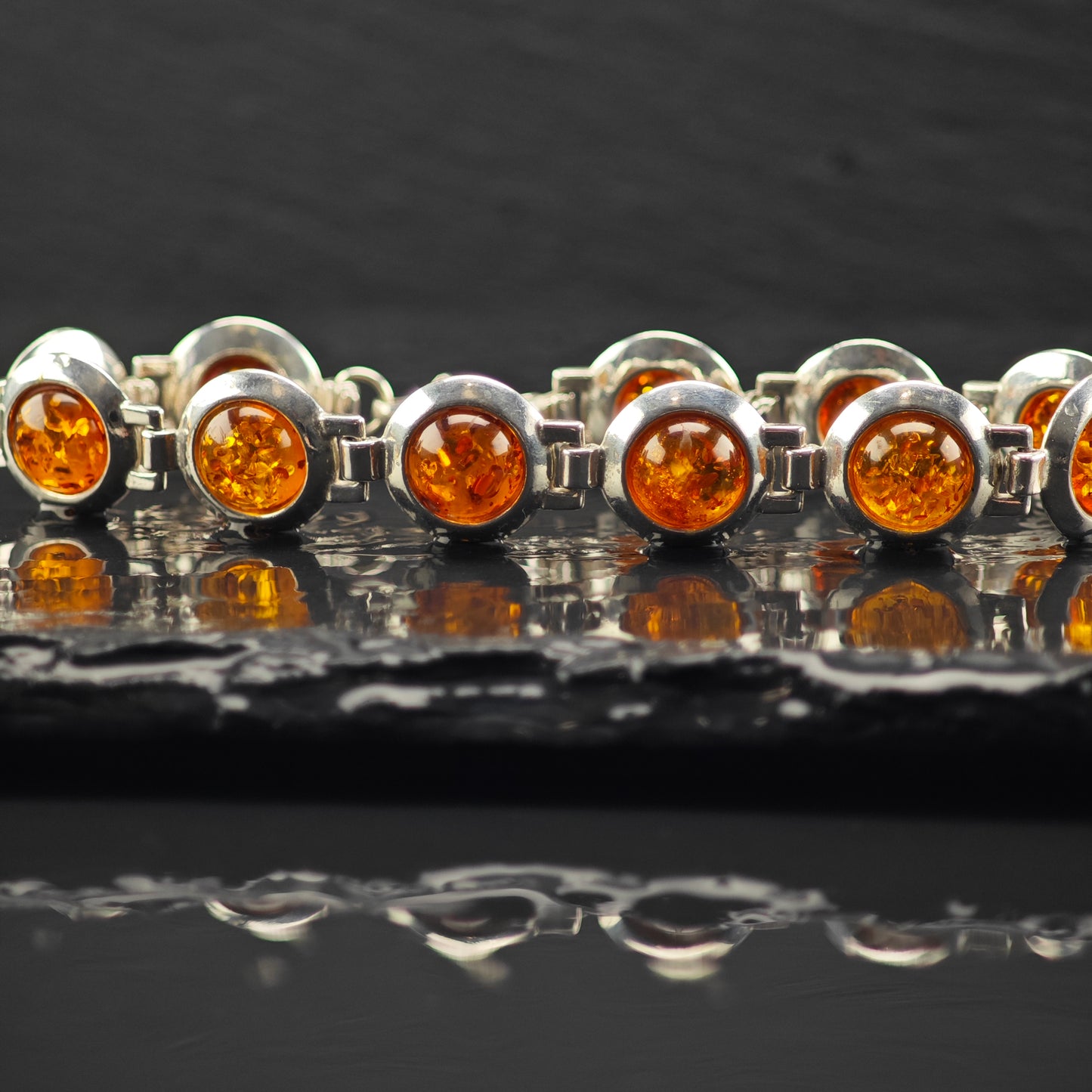 Natural Amber Sterling Silver Bracelet 7" BR3038