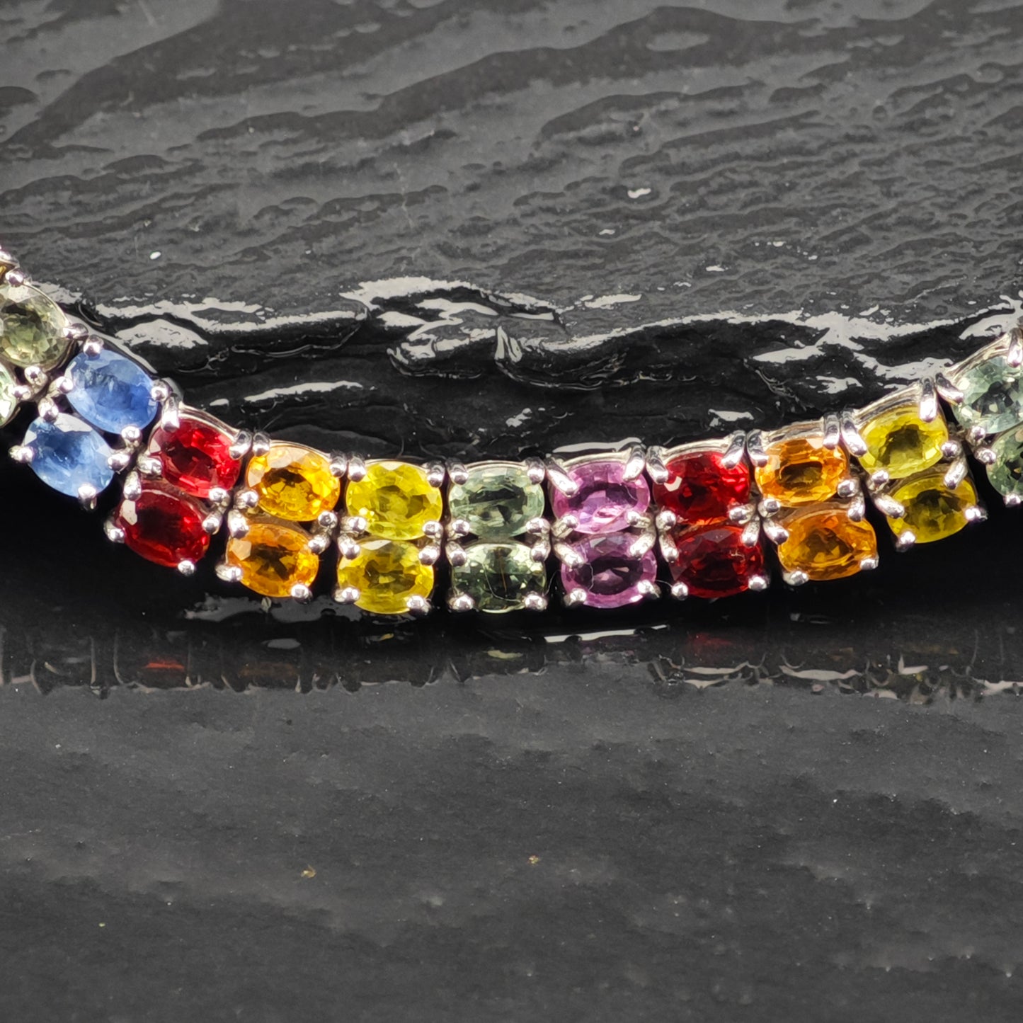 18ctw Multi Color Sapphire Link Bracelet Treated Sterling Silver Sz 6 1/2"