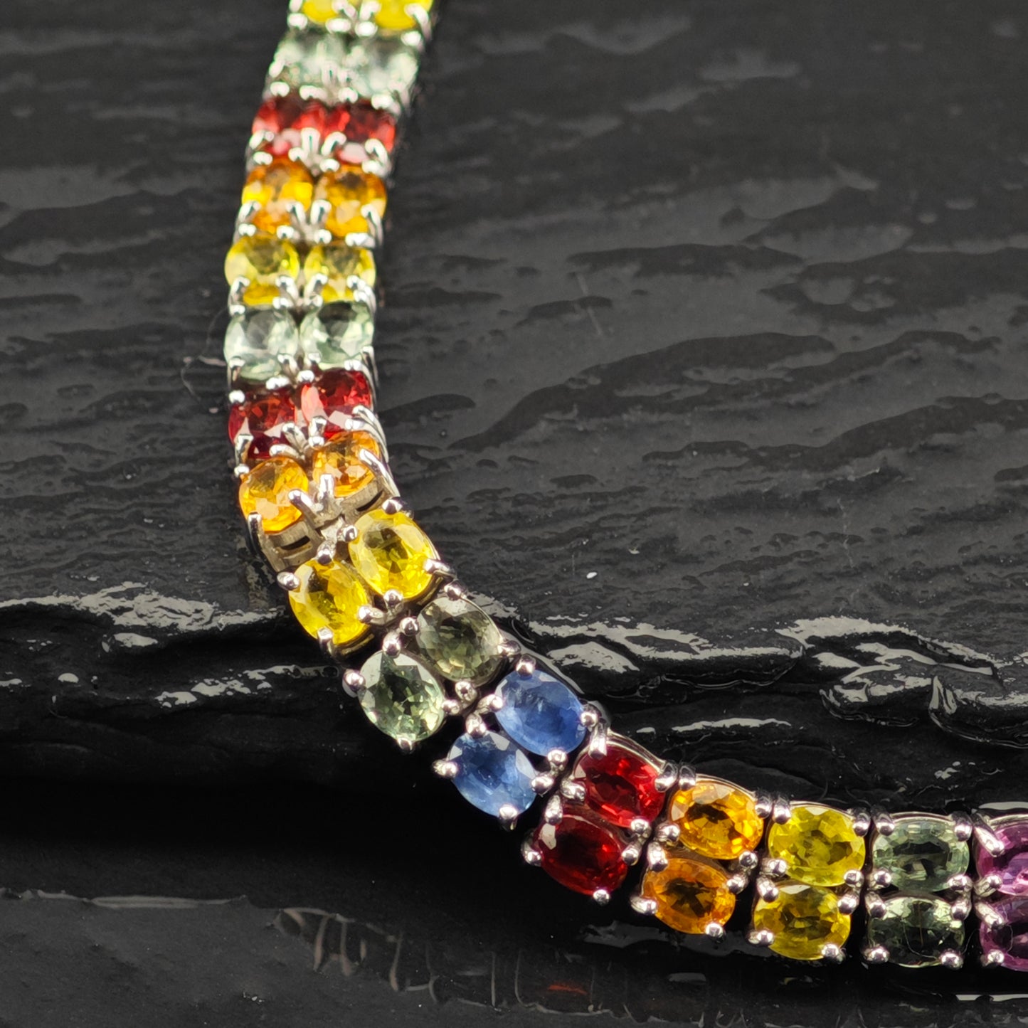 18ctw Multi Color Sapphire Link Bracelet Treated Sterling Silver Sz 6 1/2"