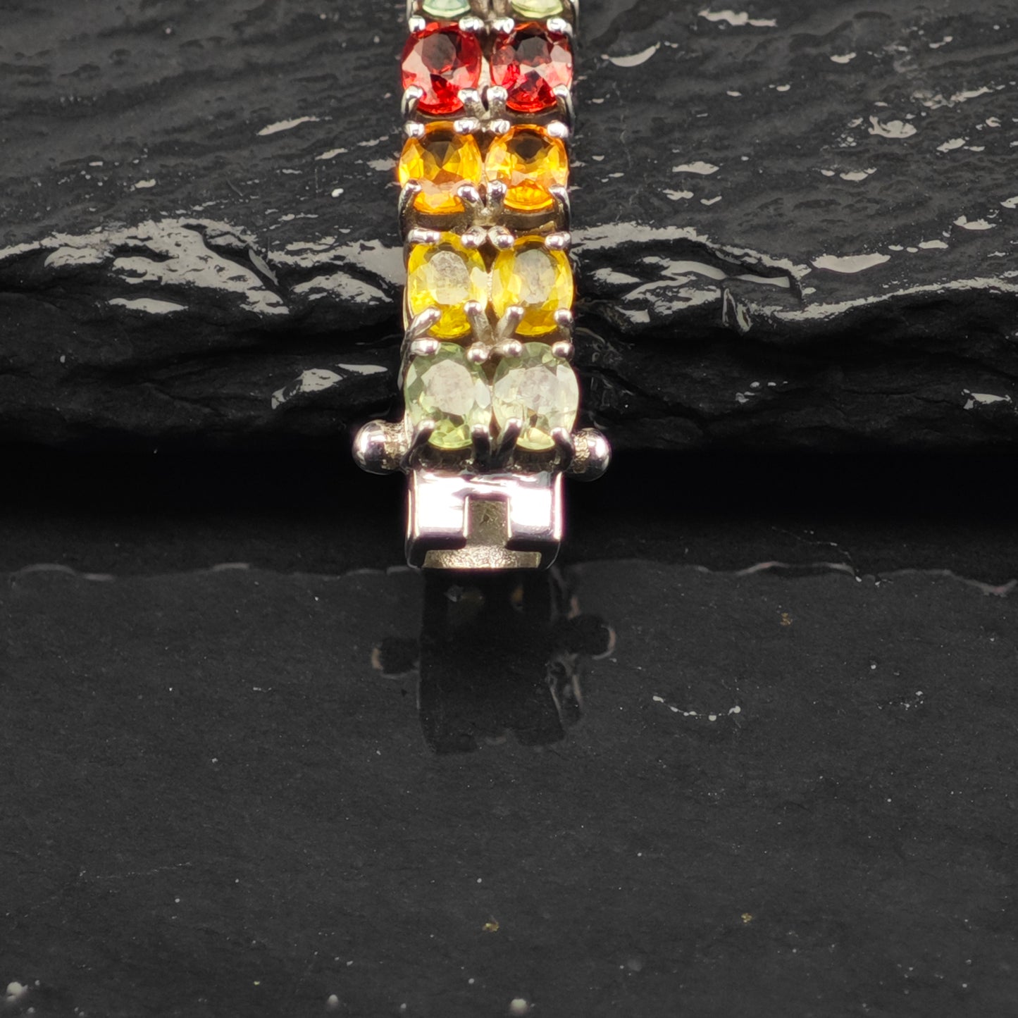 18ctw Multi Color Sapphire Link Bracelet Treated Sterling Silver Sz 6 1/2"