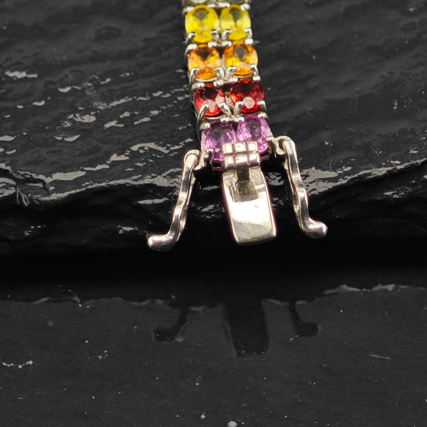 18ctw Multi Color Sapphire Link Bracelet Treated Sterling Silver Sz 6 1/2"