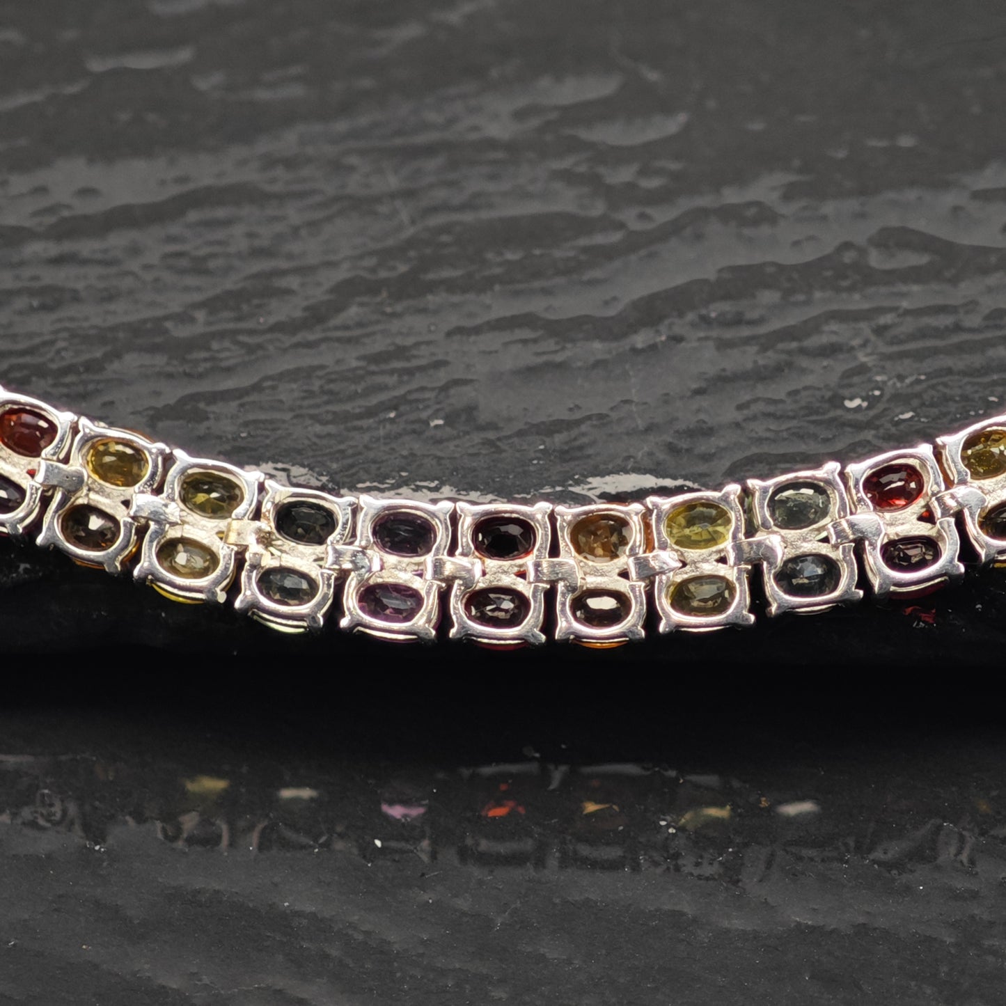 18ctw Multi Color Sapphire Link Bracelet Treated Sterling Silver Sz 6 1/2"