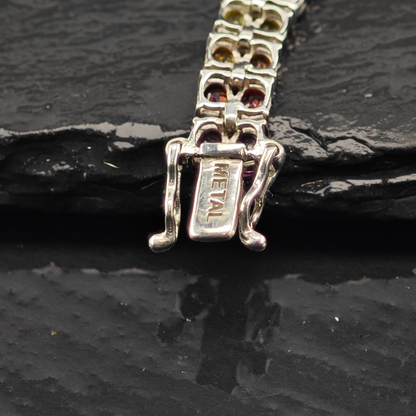 18ctw Multi Color Sapphire Link Bracelet Treated Sterling Silver Sz 6 1/2"