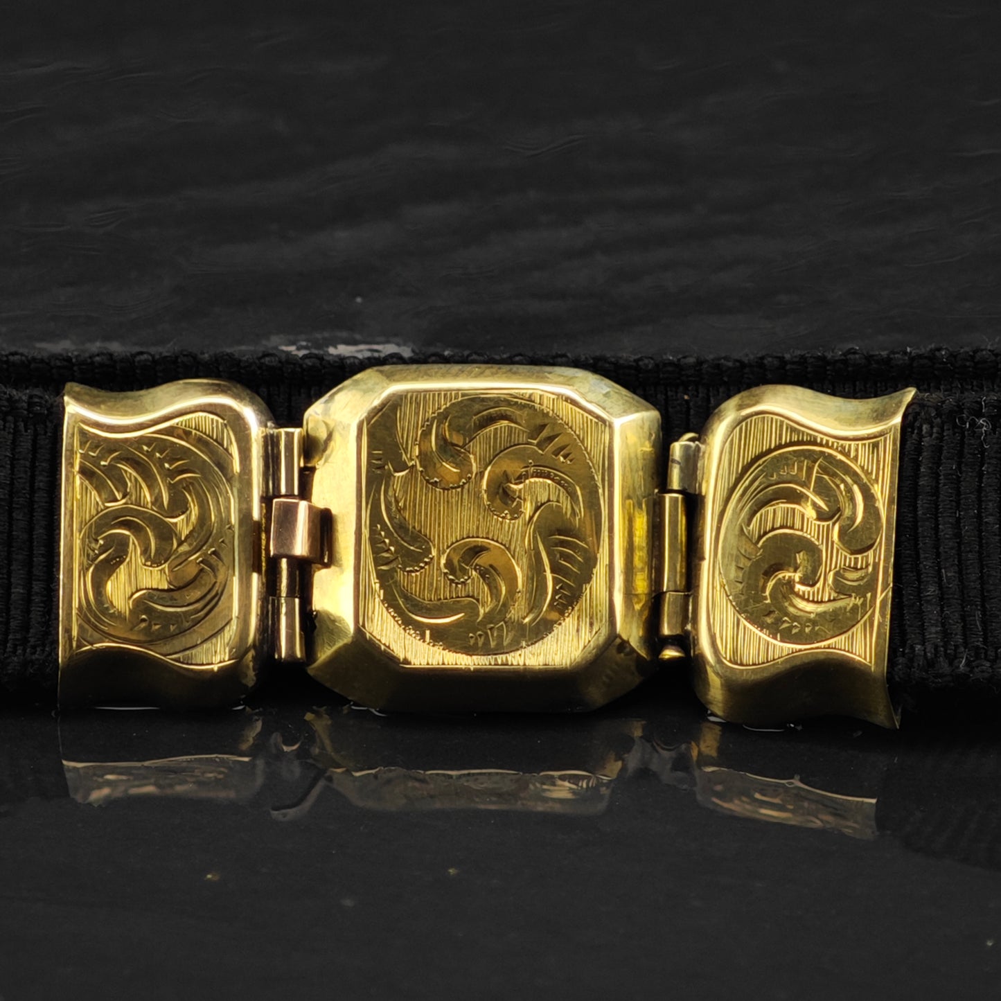 Antique Victorian 13K Gold Black Ribbon Bracelet Sz 6 1/4" BR3049