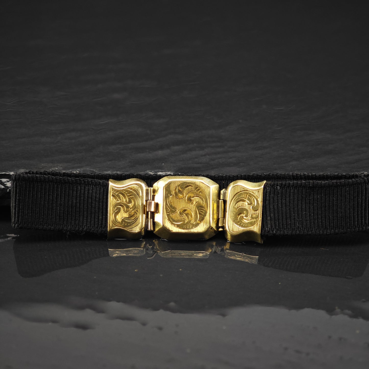 Antique Victorian 13K Gold Black Ribbon Bracelet Sz 6 1/4" BR3049