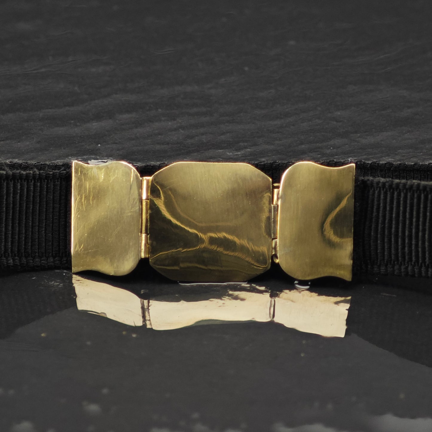 Antique Victorian 13K Gold Black Ribbon Bracelet Sz 6 1/4" BR3049