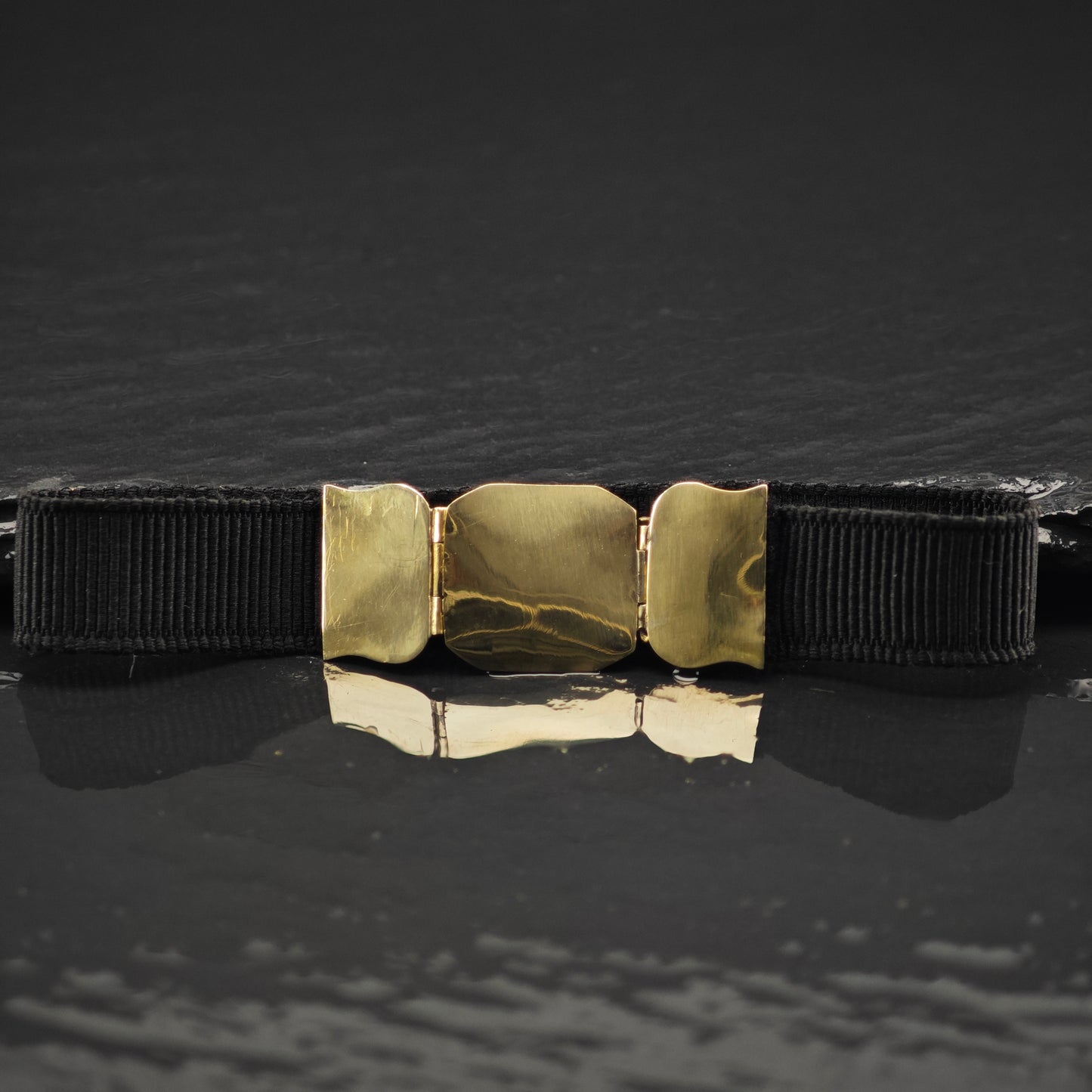 Antique Victorian 13K Gold Black Ribbon Bracelet Sz 6 1/4" BR3049