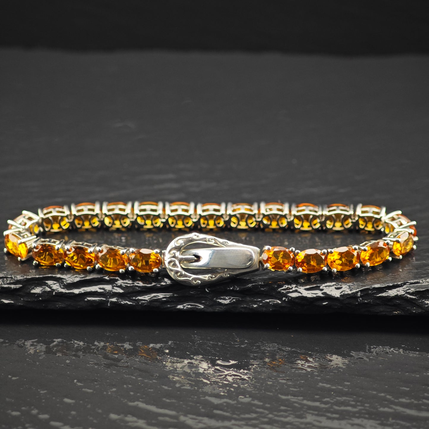 15ctw Natural Citrine Buckle Magnetic Clasp Sterling Silver Bracelet Sz 7" BR3047