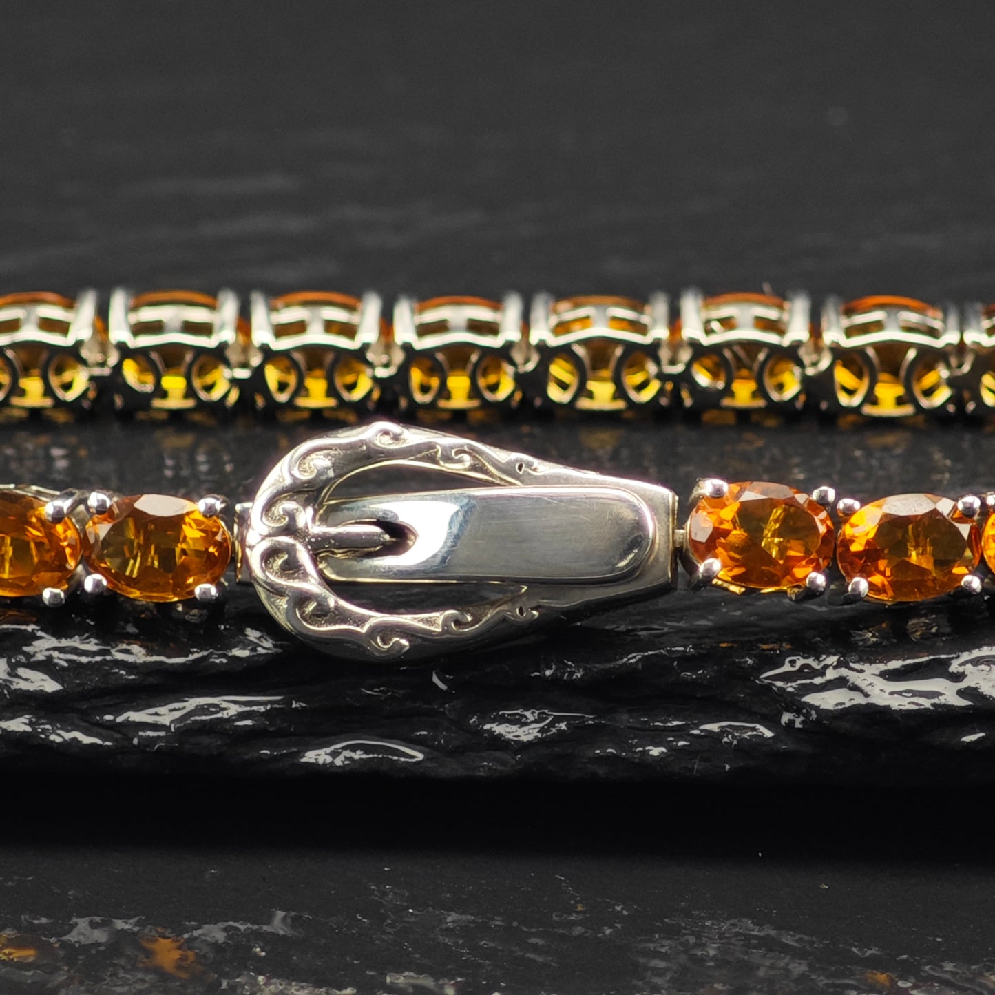 15ctw Natural Citrine Buckle Magnetic Clasp Sterling Silver Bracelet Sz 7" BR3047
