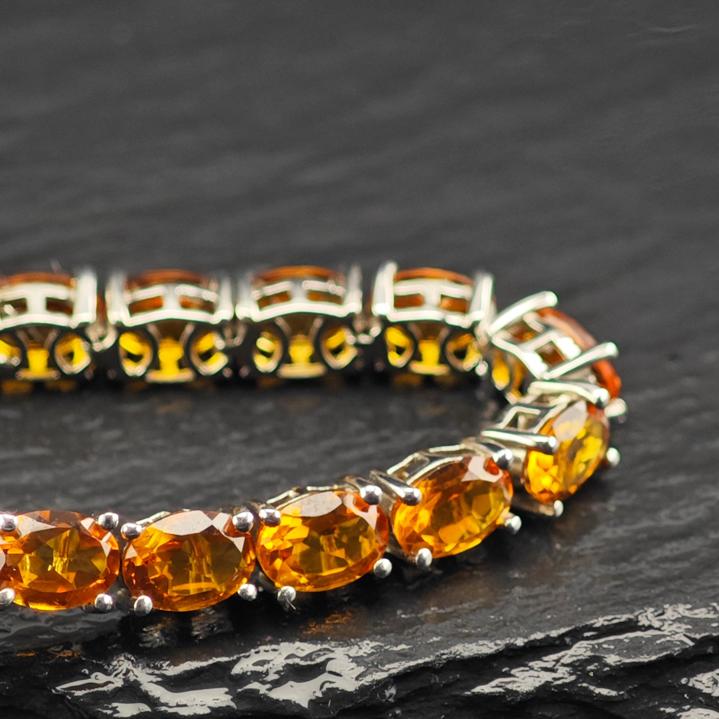 15ctw Natural Citrine Buckle Magnetic Clasp Sterling Silver Bracelet Sz 7" BR3047