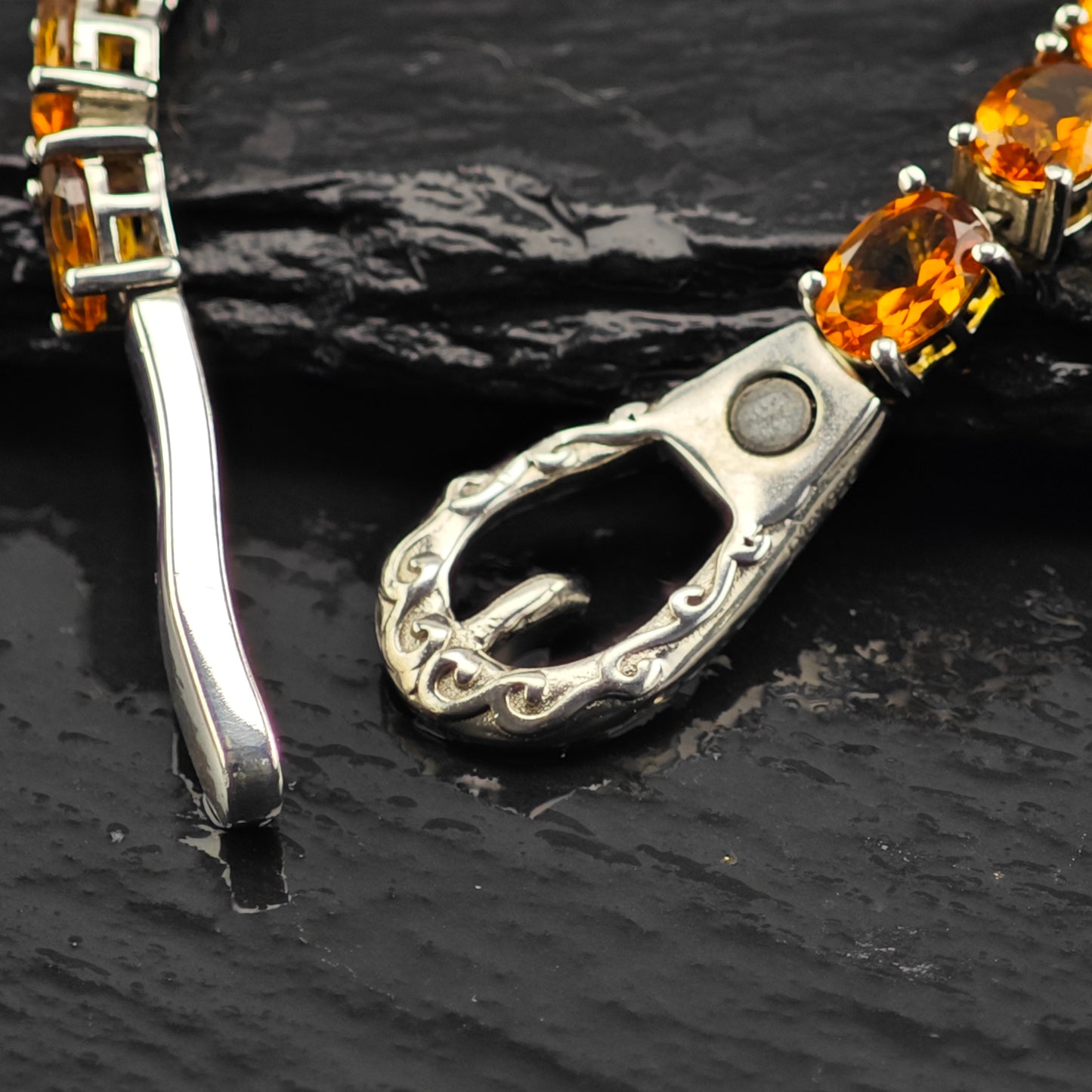 15ctw Natural Citrine Buckle Magnetic Clasp Sterling Silver Bracelet Sz 7" BR3047