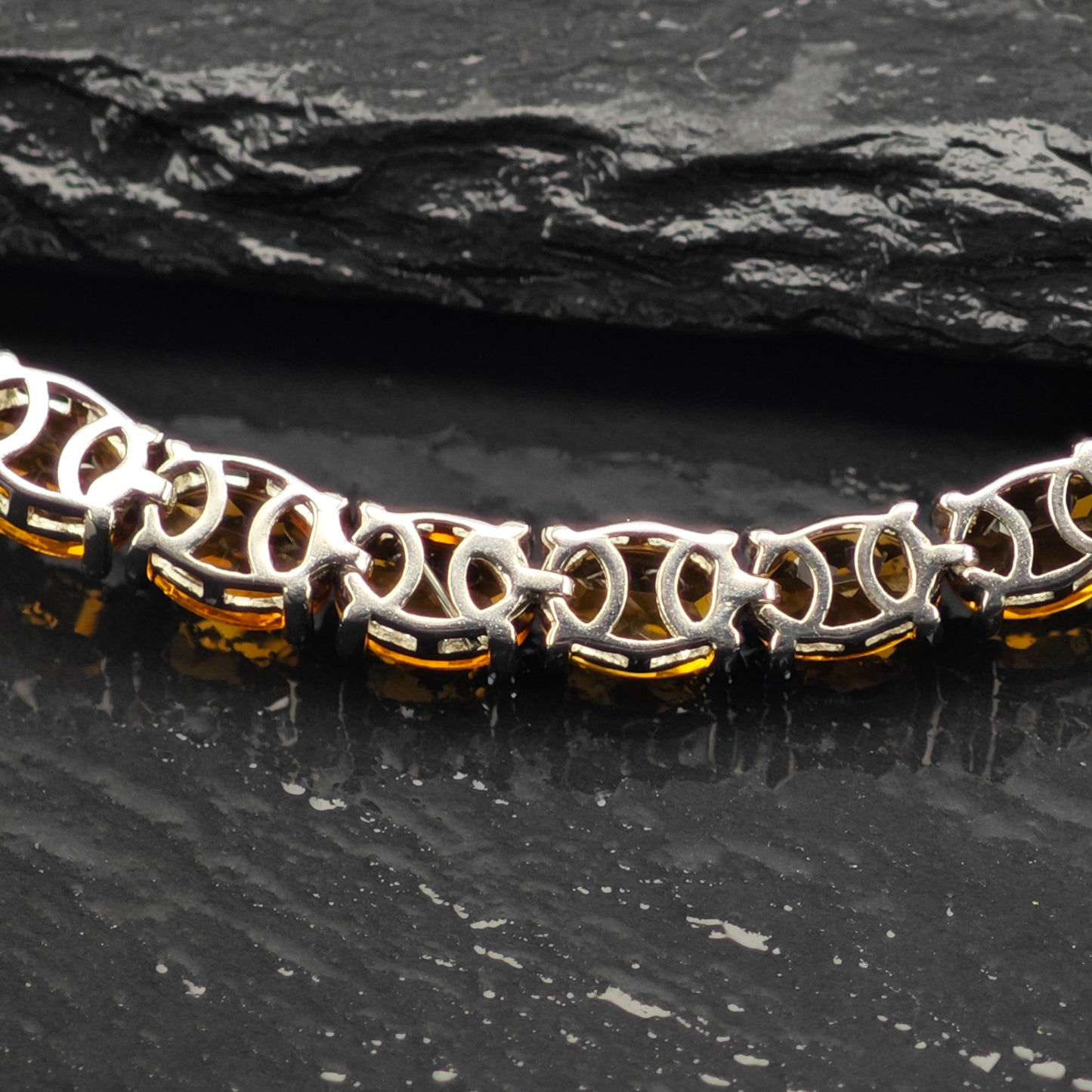 15ctw Natural Citrine Buckle Magnetic Clasp Sterling Silver Bracelet Sz 7" BR3047