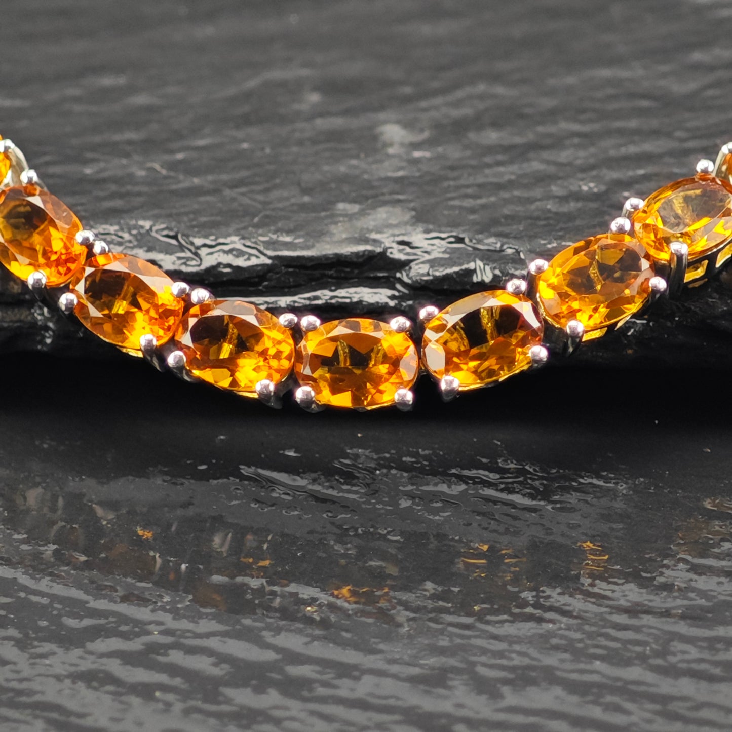 15ctw Natural Citrine Buckle Magnetic Clasp Sterling Silver Bracelet Sz 7" BR3047