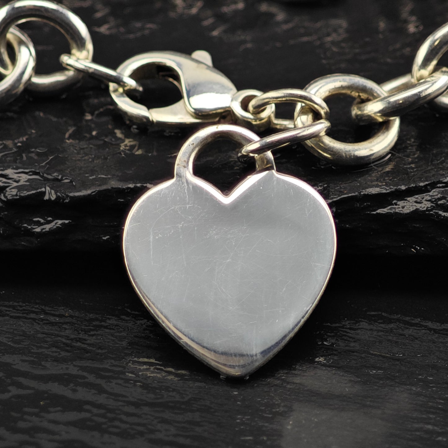 Vintage Tiffany & Co. Heart Tag Bracelet Sterling Silver Sz 6 1/2" BR3044