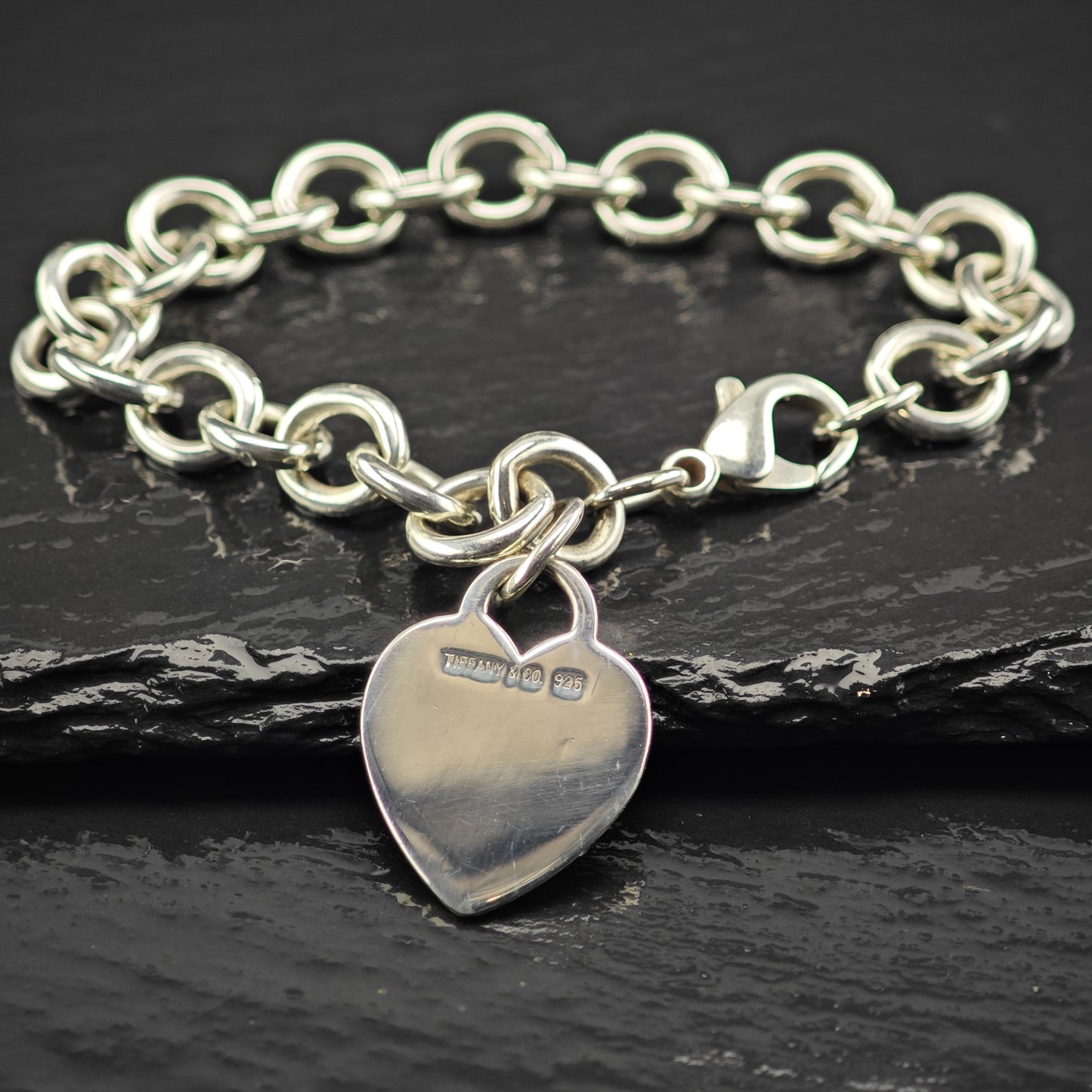 Vintage Tiffany & Co. Heart Tag Bracelet Sterling Silver Sz 6 1/2" BR3044