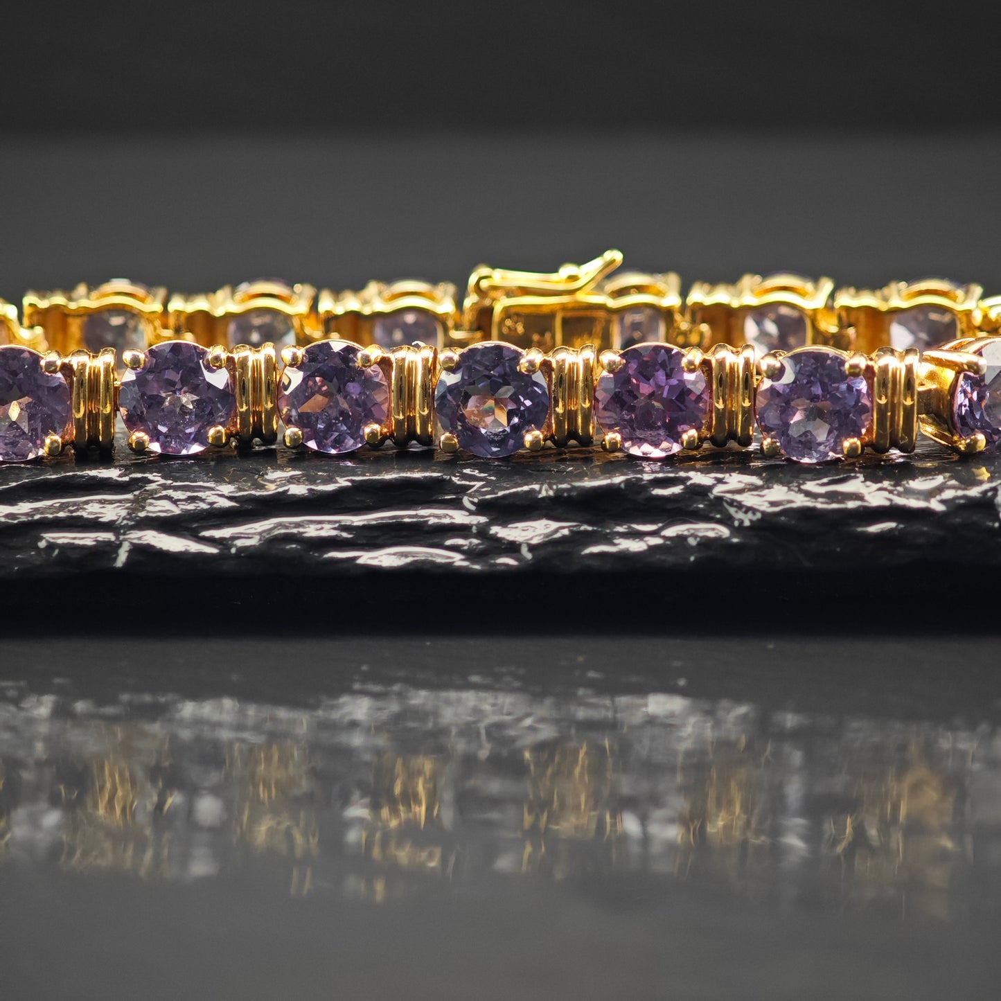 Lab Grown Alexandrite Gold Plated Sterling Silver Link Bracelet Sz 6 1/4" BR3043