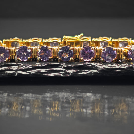 Lab Grown Alexandrite Gold Plated Sterling Silver Link Bracelet Sz 6 1/4" BR3043
