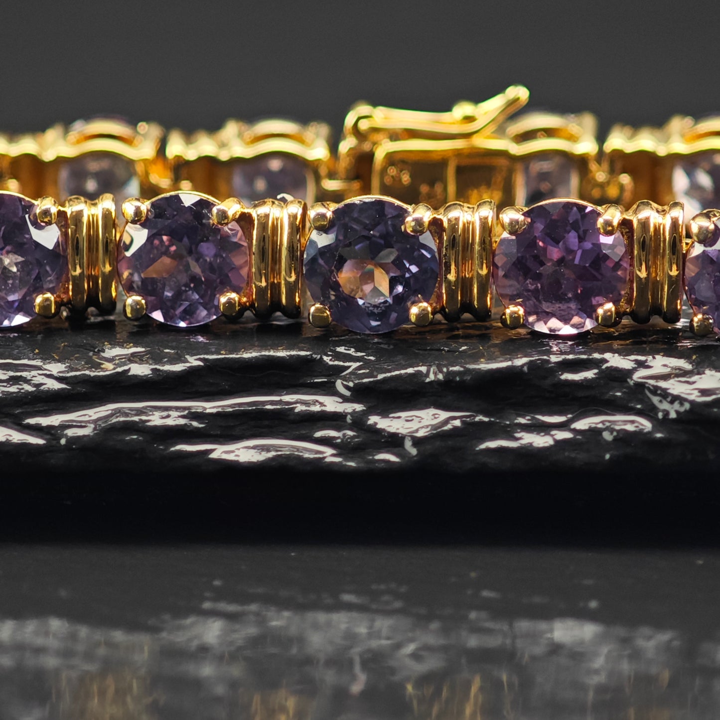 Lab Grown Alexandrite Gold Plated Sterling Silver Link Bracelet Sz 6 1/4" BR3043