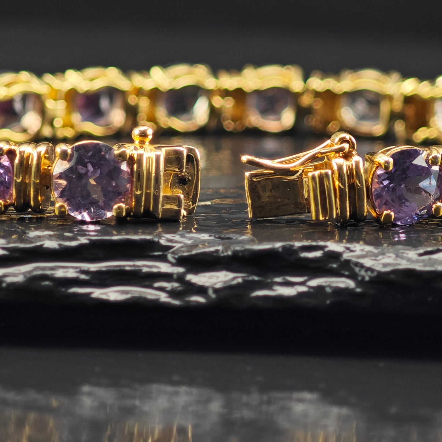 Lab Grown Alexandrite Gold Plated Sterling Silver Link Bracelet Sz 6 1/4" BR3043