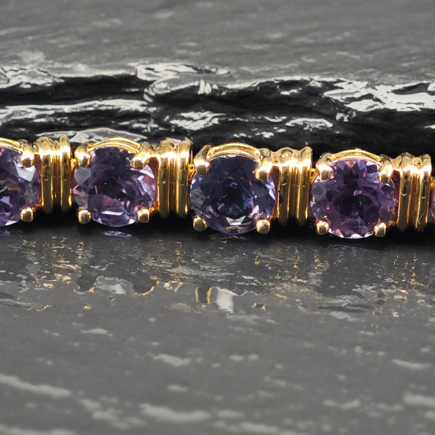 Lab Grown Alexandrite Gold Plated Sterling Silver Link Bracelet Sz 6 1/4" BR3043