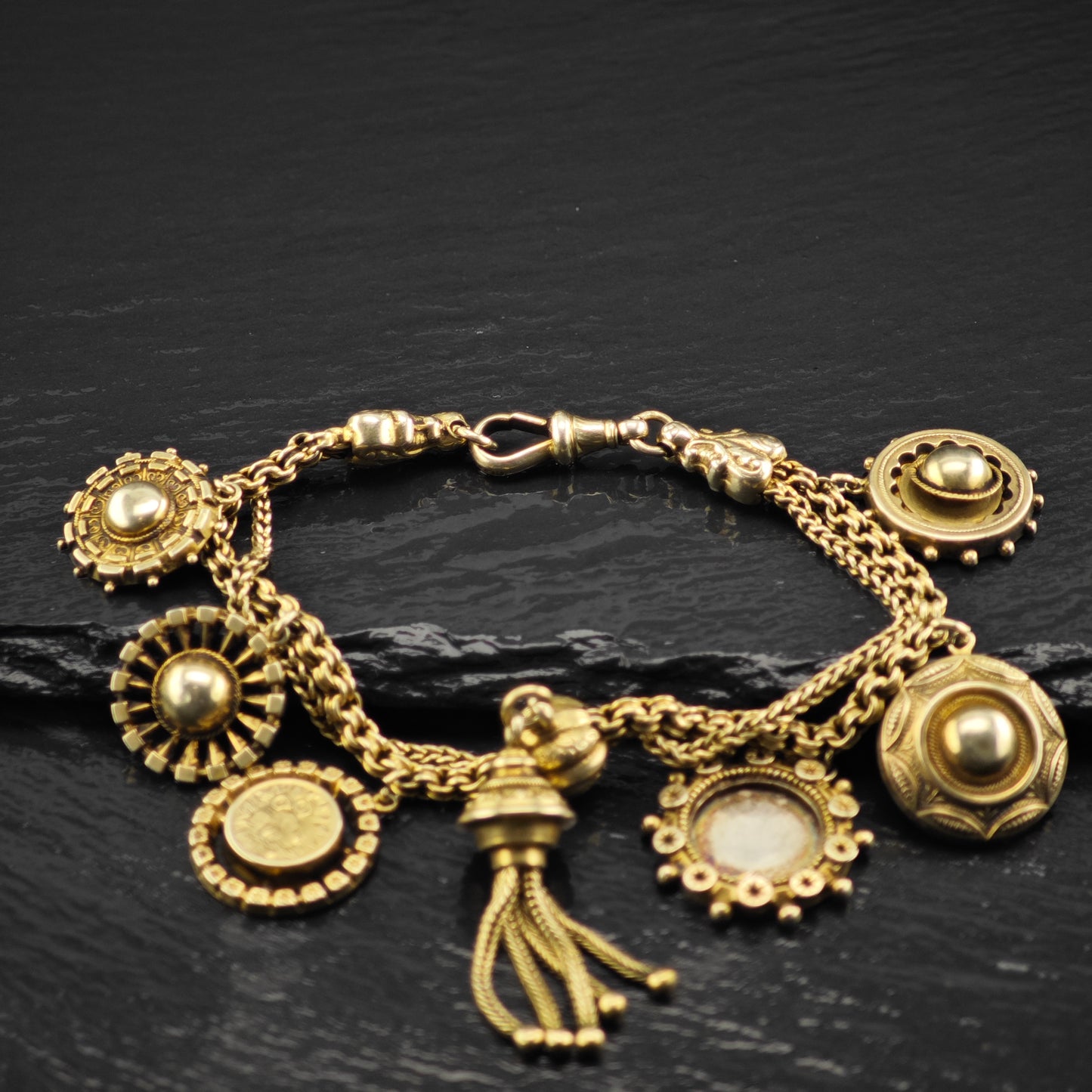 AS IS Antique Gold Gilded Sterling Silver Charm Bracelet Sz 7" BR3042