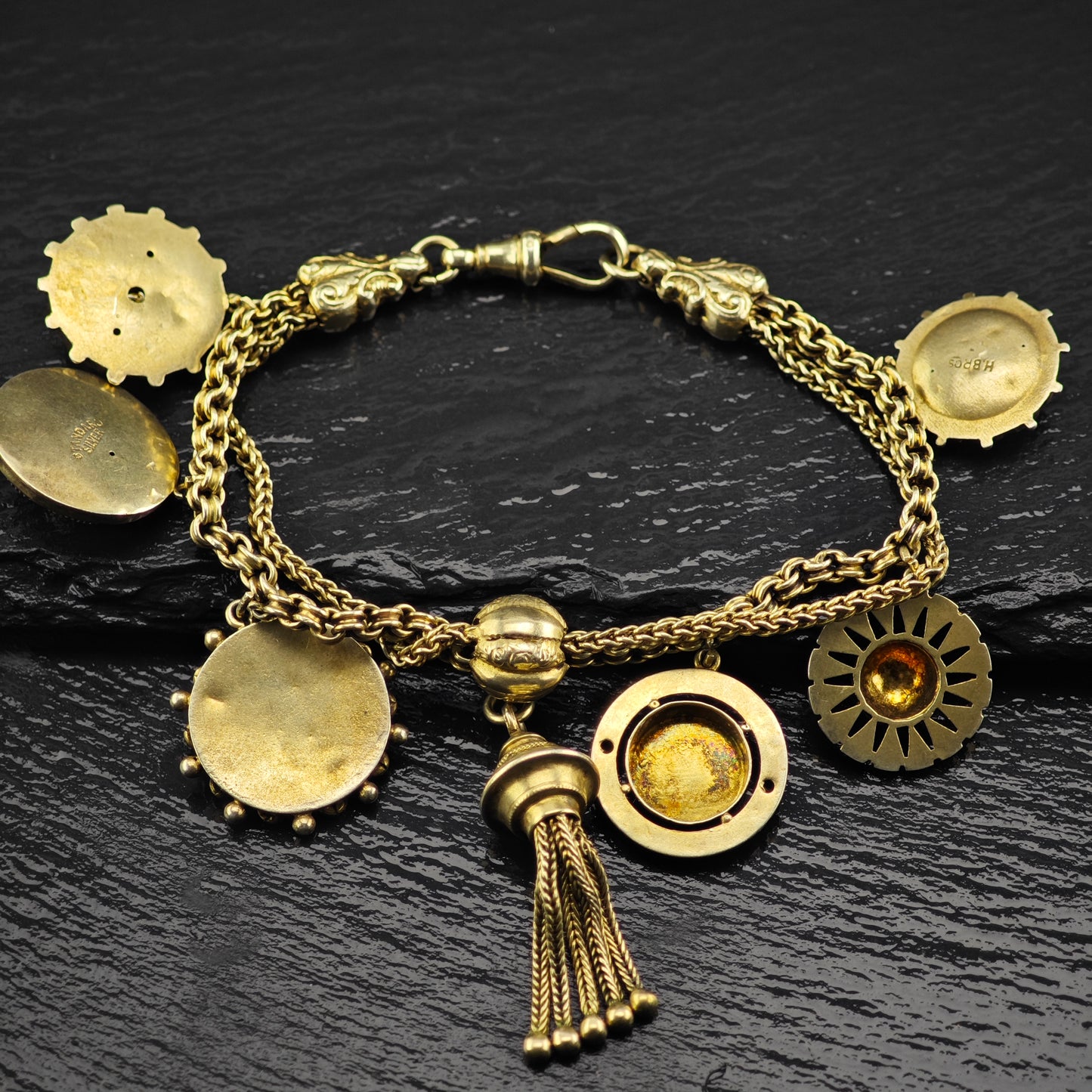 AS IS Antique Gold Gilded Sterling Silver Charm Bracelet Sz 7" BR3042