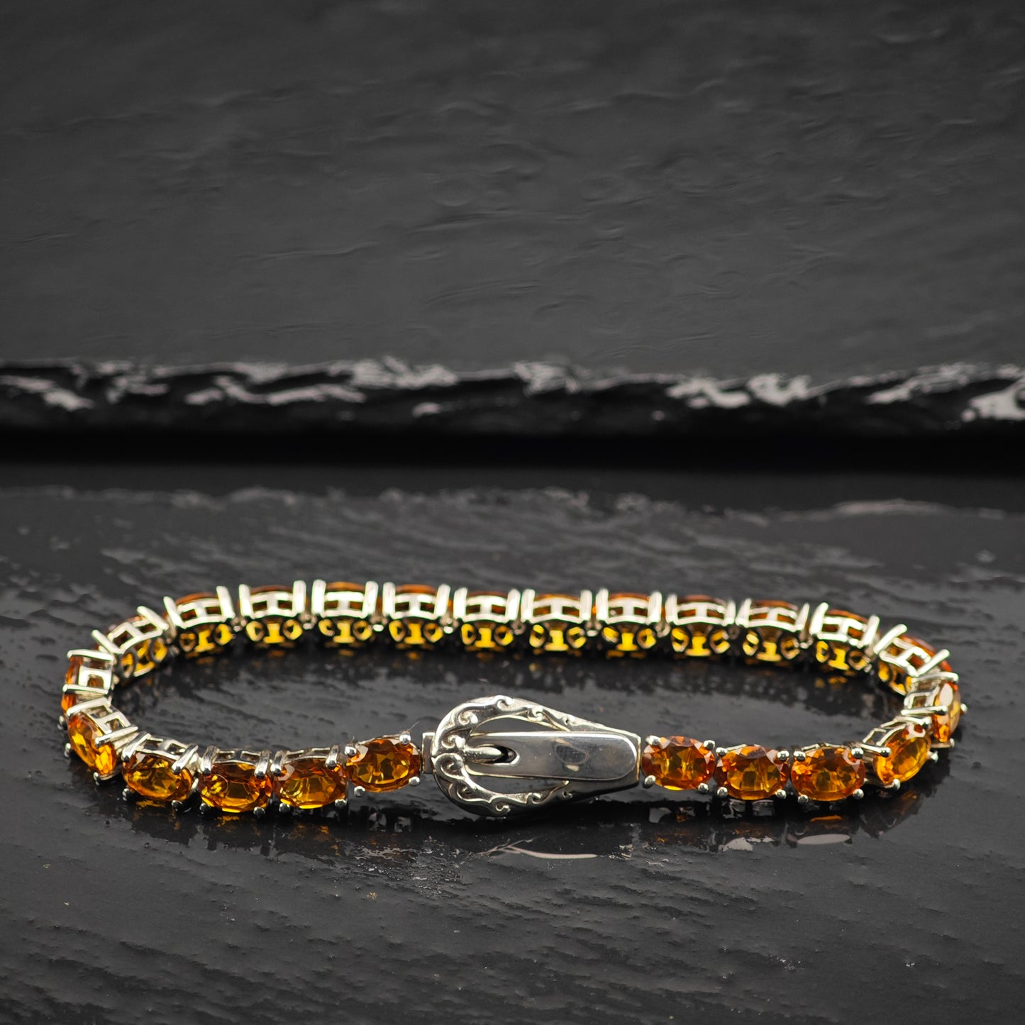 15ctw Natural Citrine Buckle Magnetic Clasp Sterling Silver Bracelet Sz 7" BR3047