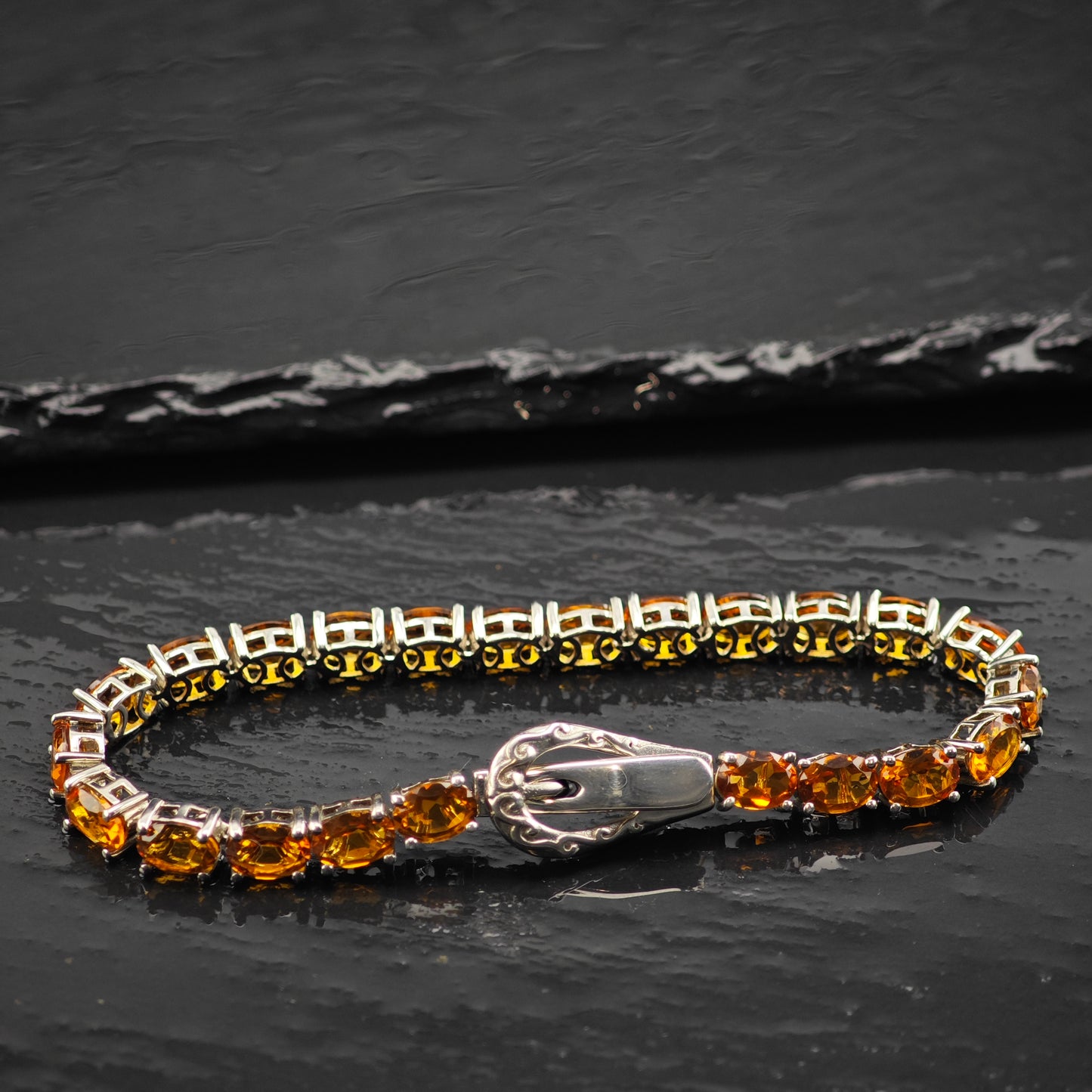 15ctw Natural Citrine Buckle Magnetic Clasp Sterling Silver Bracelet Sz 7" BR3047