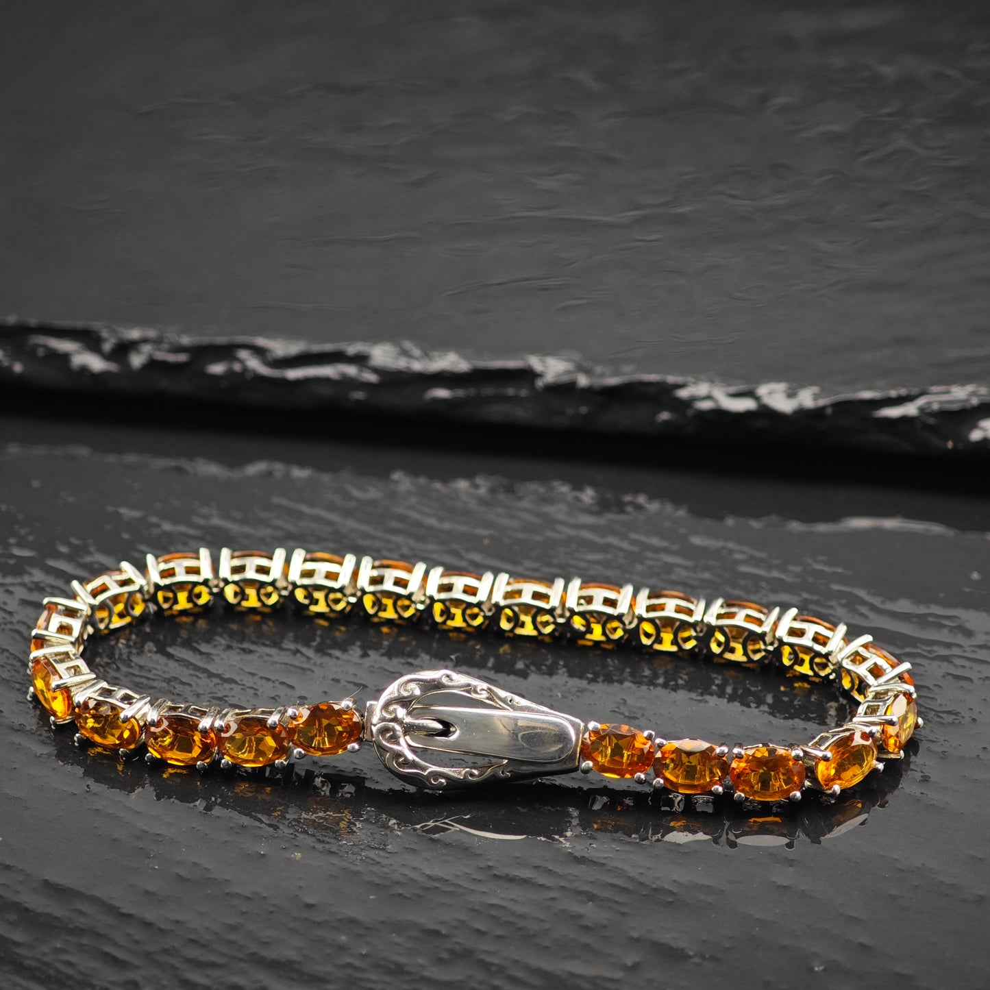 15ctw Natural Citrine Buckle Magnetic Clasp Sterling Silver Bracelet Sz 7" BR3047