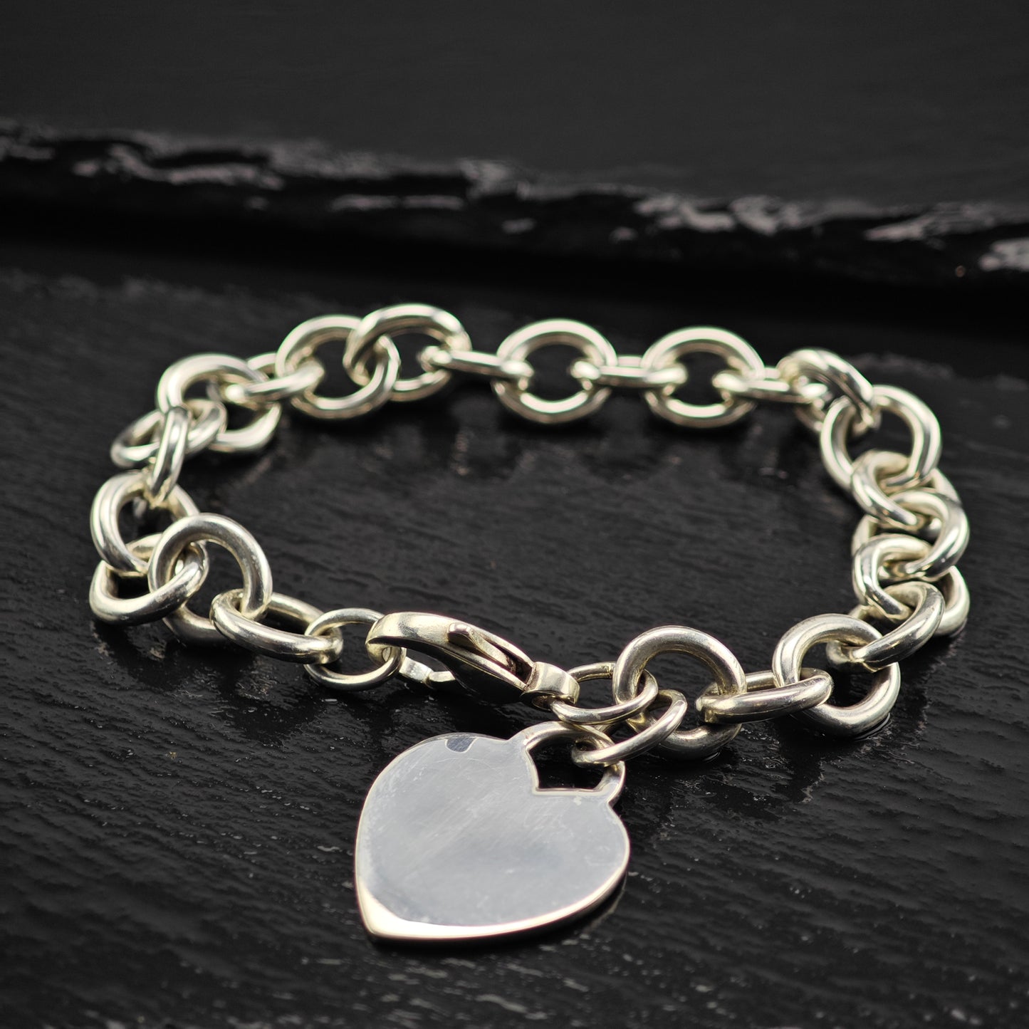 Vintage Tiffany & Co. Heart Tag Bracelet Sterling Silver Sz 6 1/2" BR3044