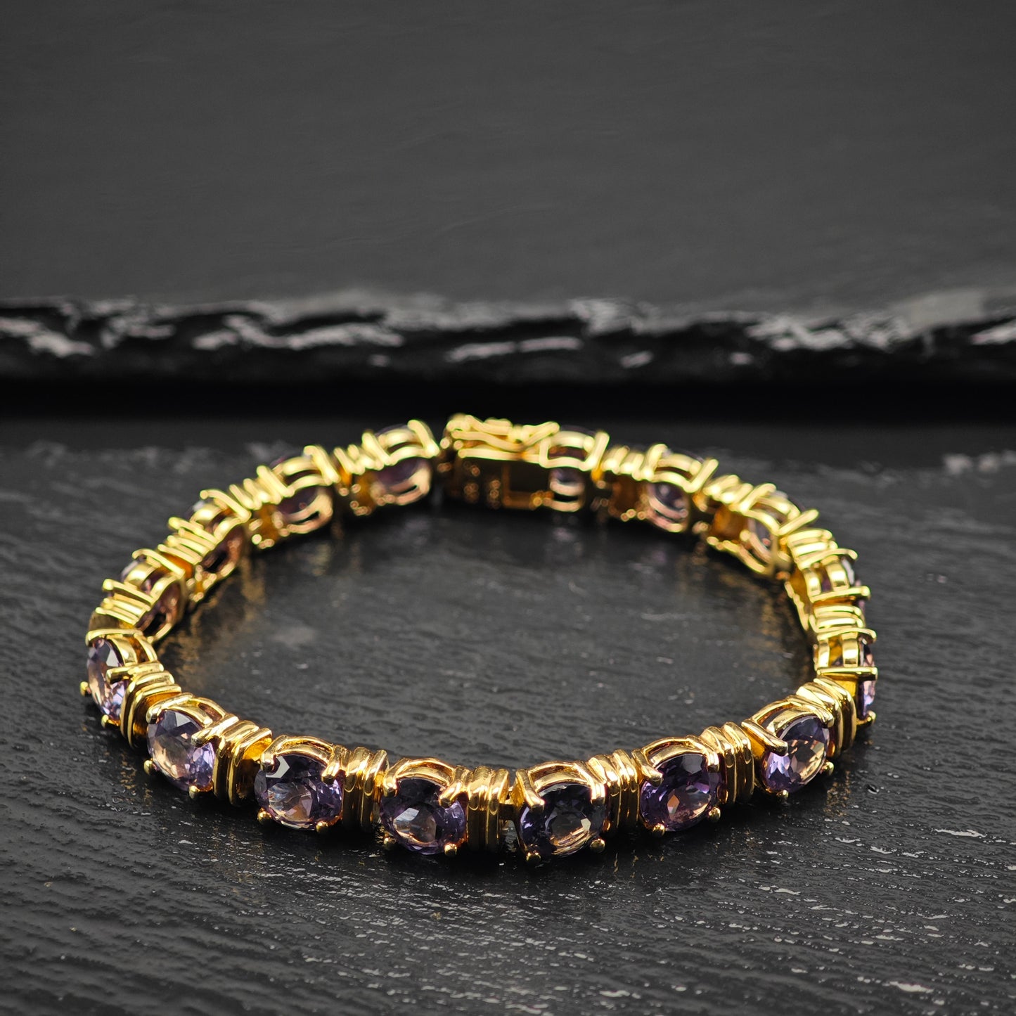 Lab Grown Alexandrite Gold Plated Sterling Silver Link Bracelet Sz 6 1/4" BR3043