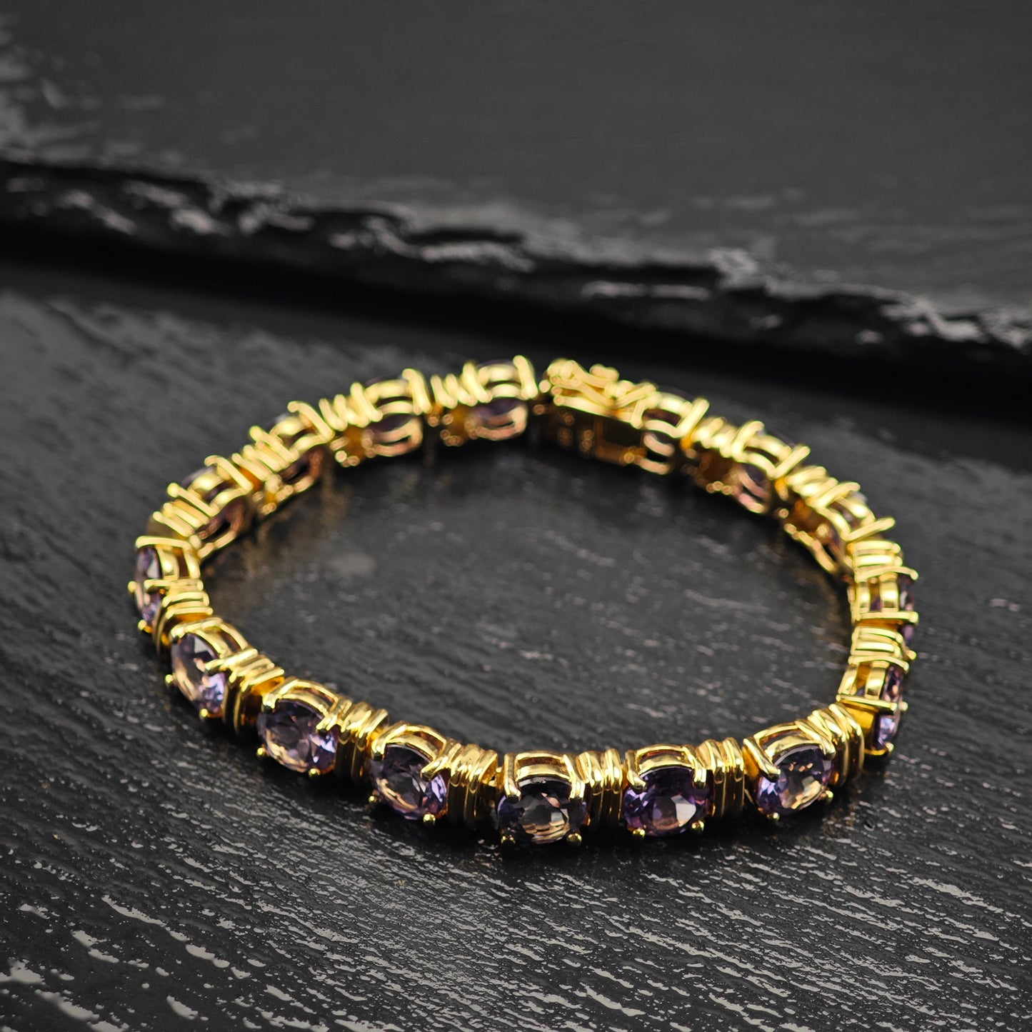 Lab Grown Alexandrite Gold Plated Sterling Silver Link Bracelet Sz 6 1/4" BR3043