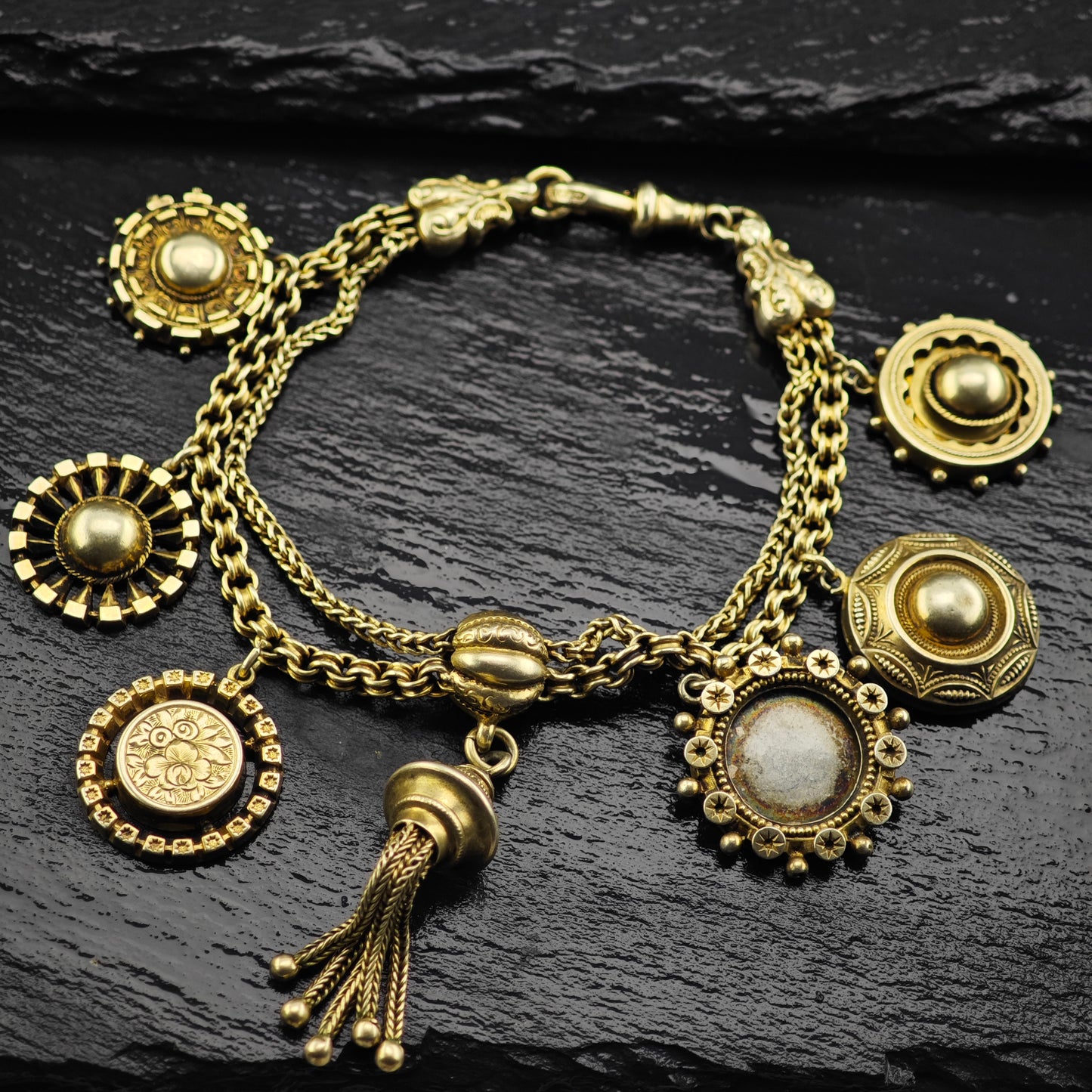 AS IS Antique Gold Gilded Sterling Silver Charm Bracelet Sz 7" BR3042