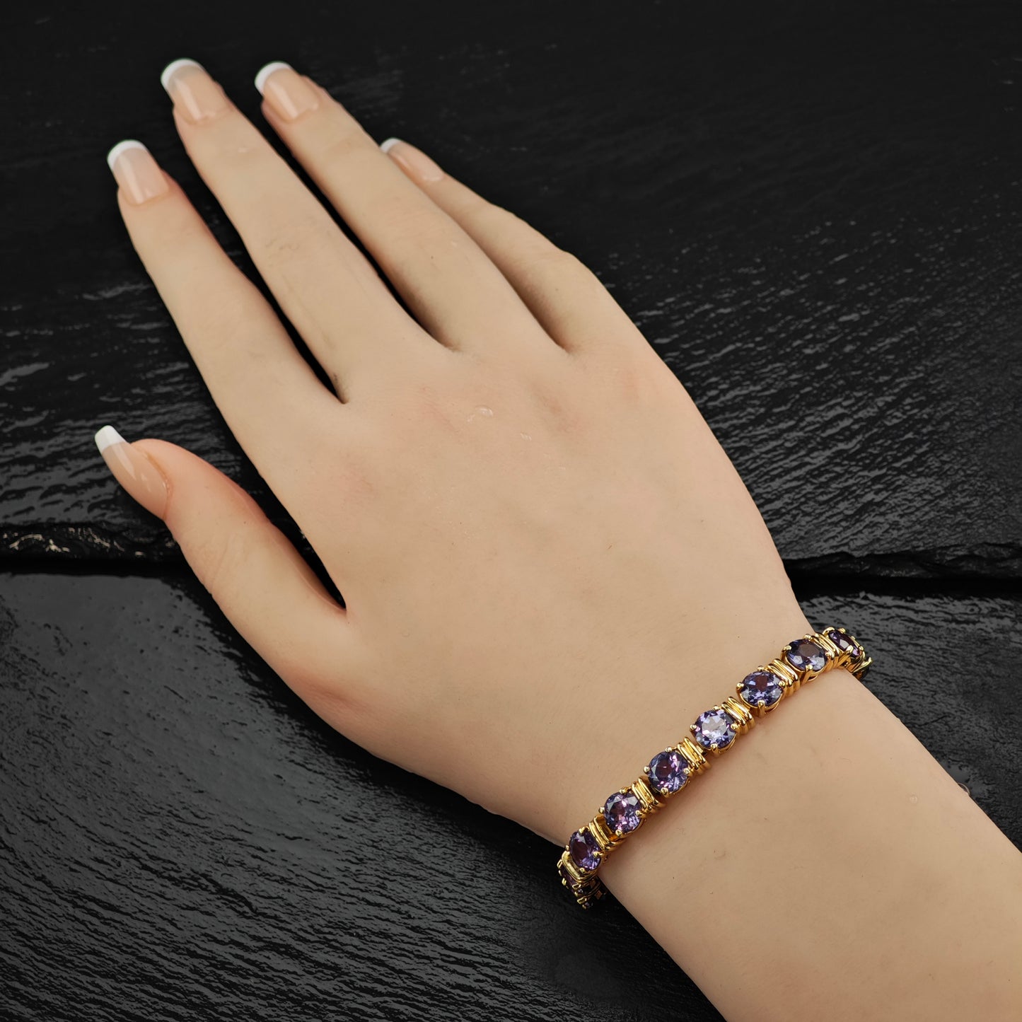 Lab Grown Alexandrite Gold Plated Sterling Silver Link Bracelet Sz 6 1/4" BR3043