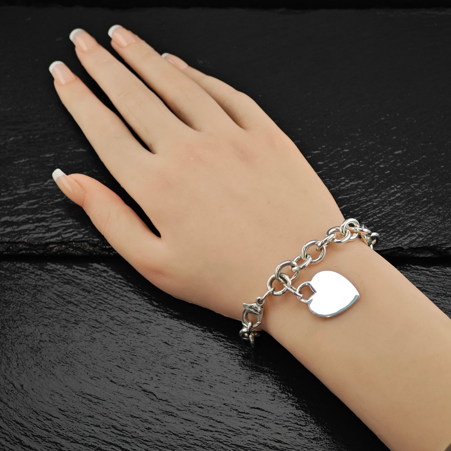Vintage Tiffany & Co. Heart Tag Bracelet Sterling Silver Sz 6 1/2" BR3044