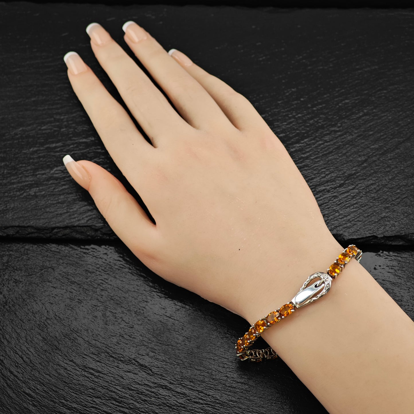 15ctw Natural Citrine Buckle Magnetic Clasp Sterling Silver Bracelet Sz 7" BR3047