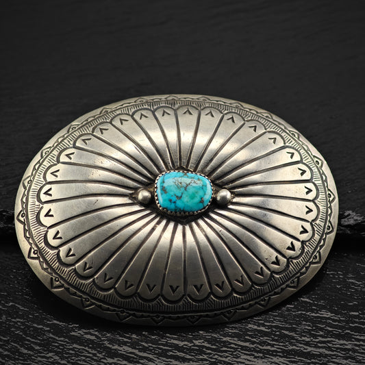 Vintage Native American Turquoise Sterling Silver Belt Buckle MISC0335